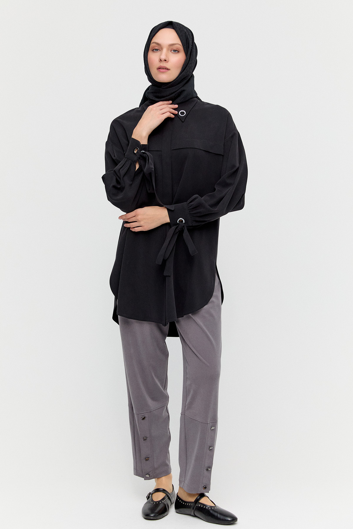 Kuşgözü Detaylı Lyocell Tunik