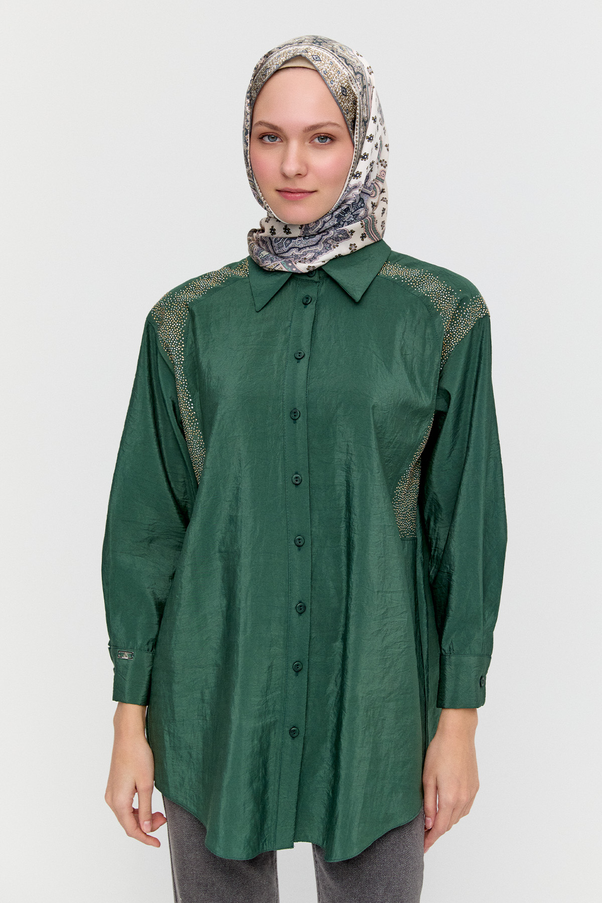 Jakarlı Taş Detaylı Tunik