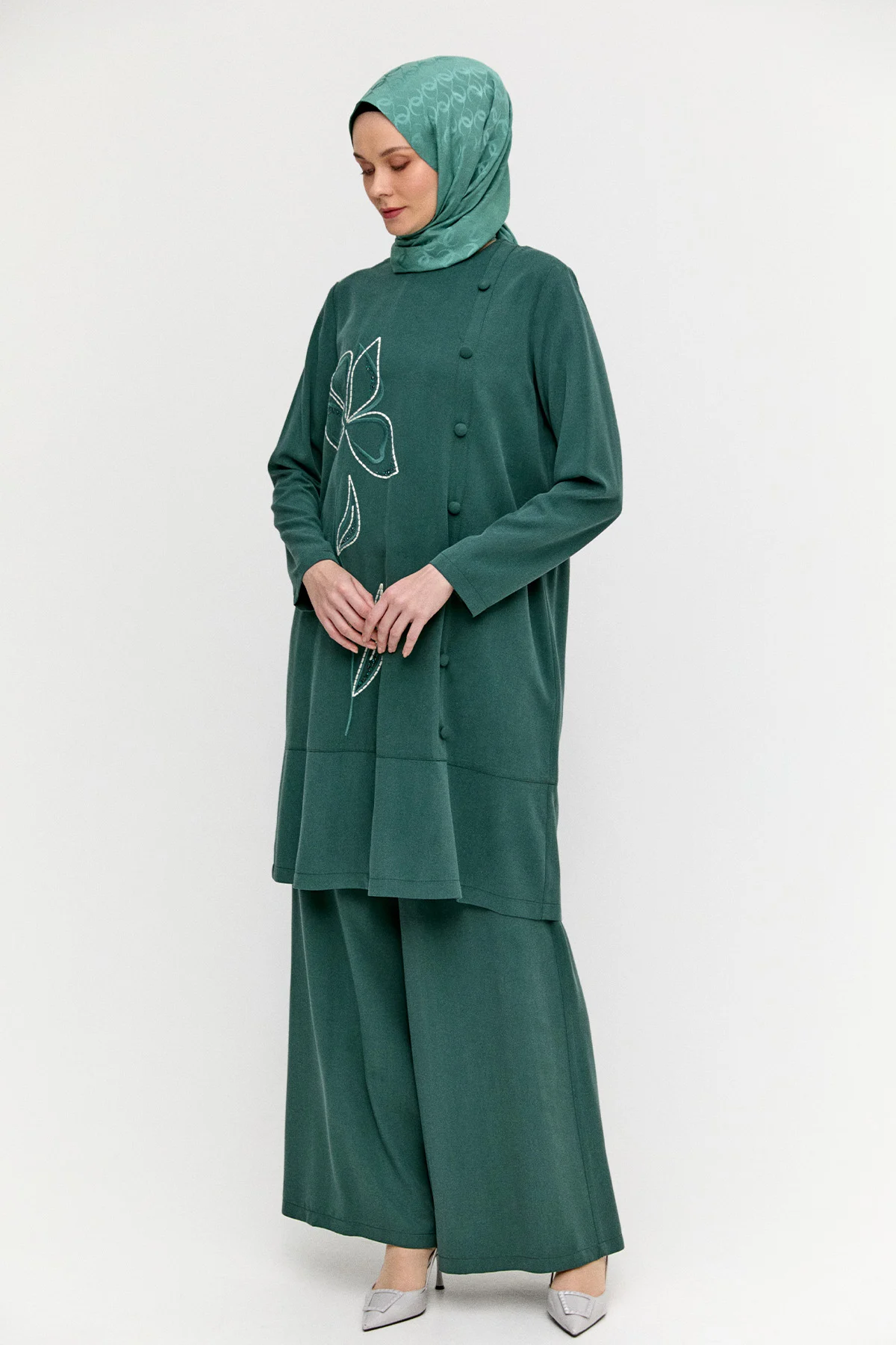 Nakış Detaylı Lyocell İkili Takım, Tesettür Giyim