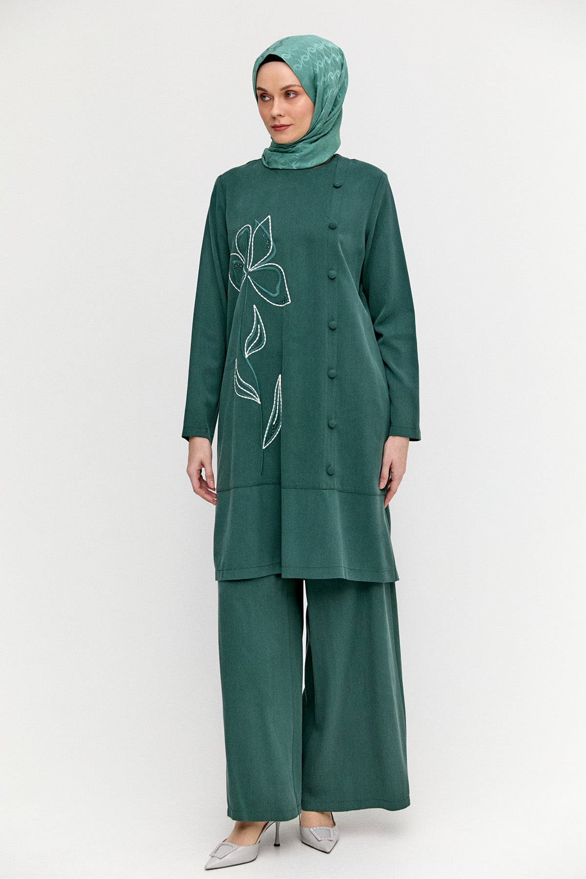 Nakış Detaylı Lyocell İkili Takım, Tesettür Giyim