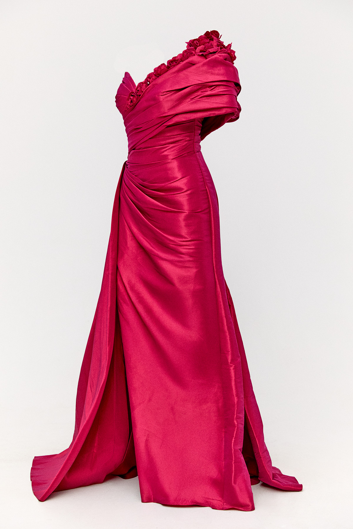 Çiçek Aplikeli Drapeli Abiye Elbise, Tesettür Giyim