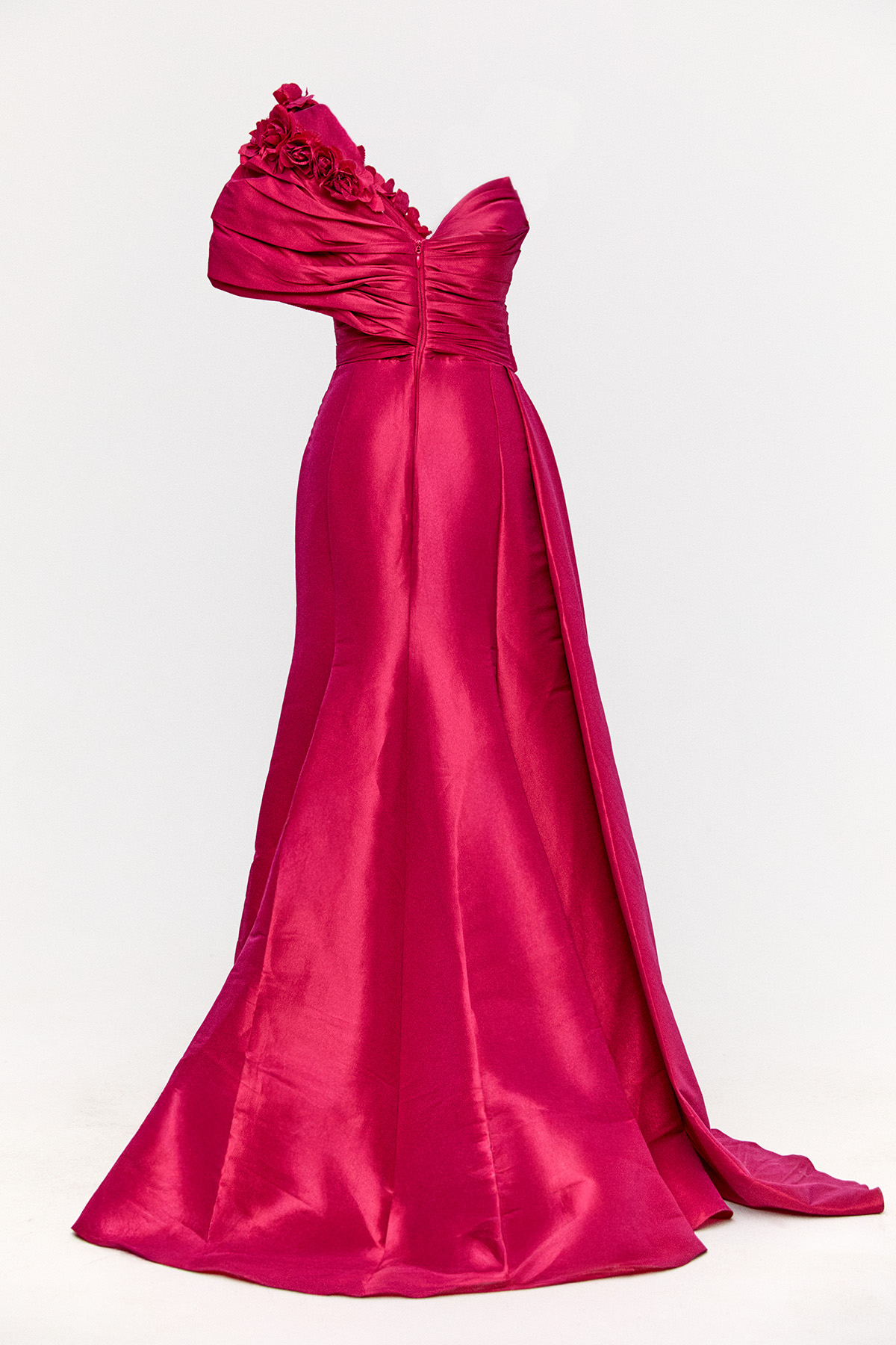 Çiçek Aplikeli Drapeli Abiye Elbise, Tesettür Giyim