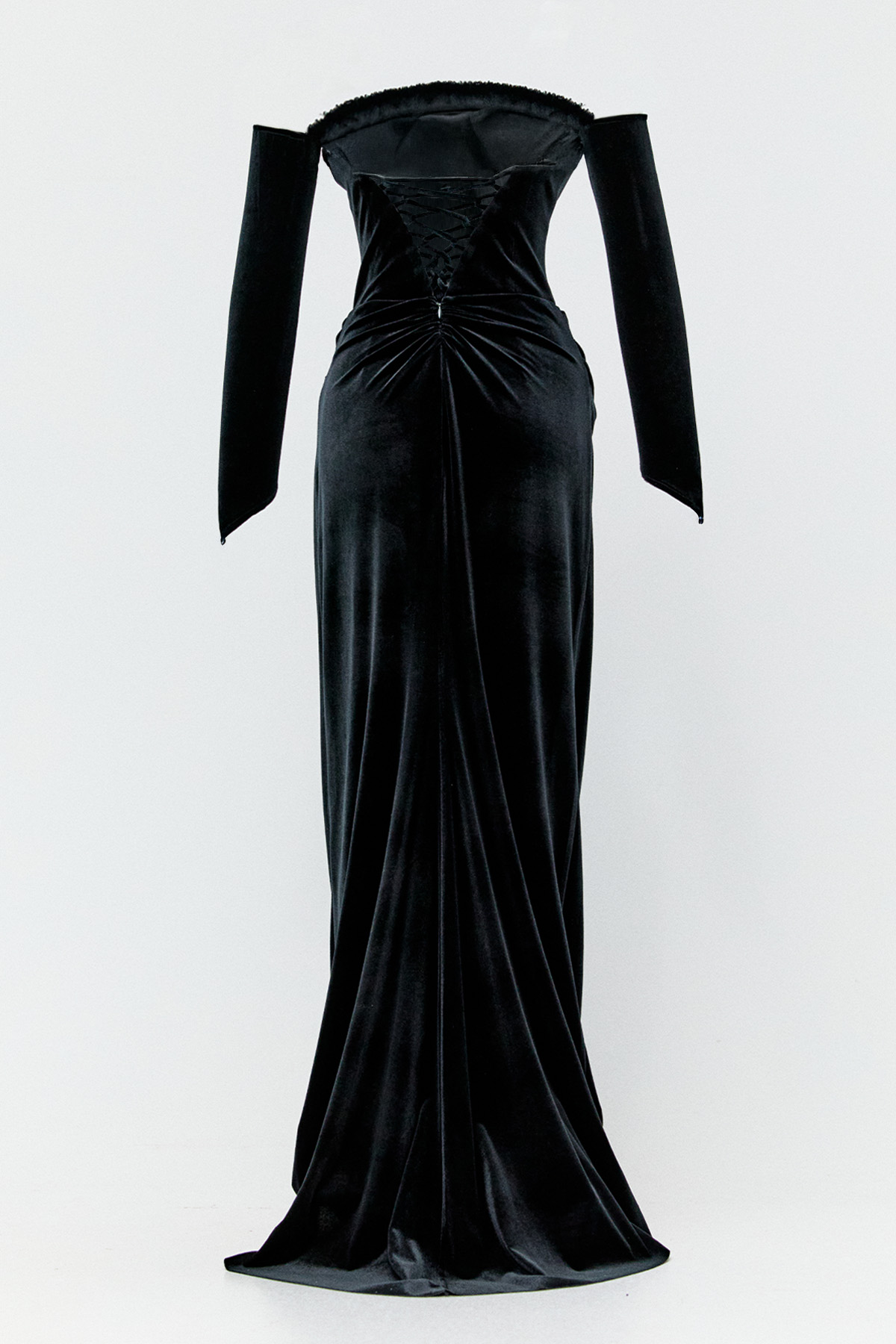 Drapeli Kadife Straplez Abiye Elbise, Tesettür Giyim