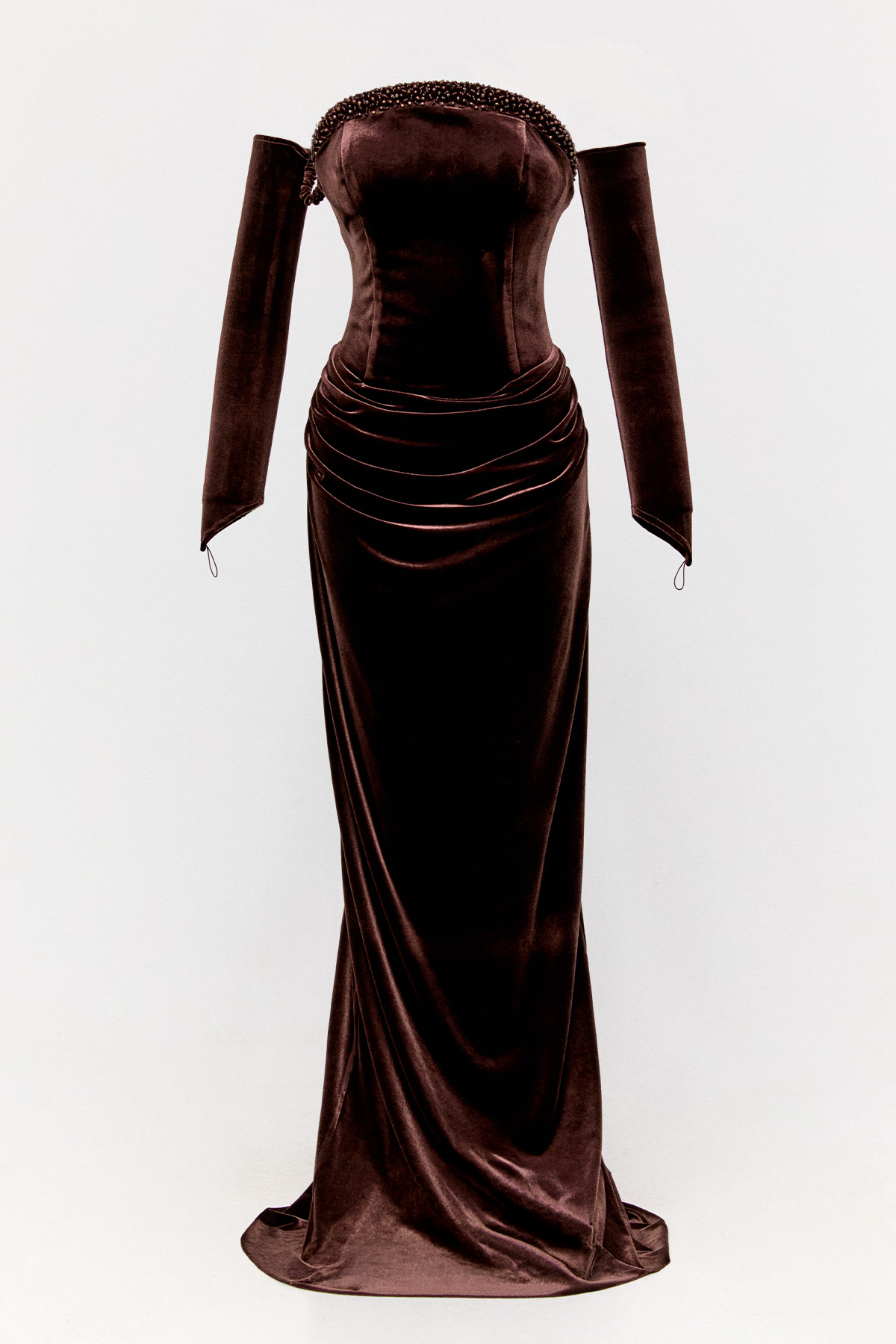 Drapeli Kadife Straplez Abiye Elbise, Tesettür Giyim