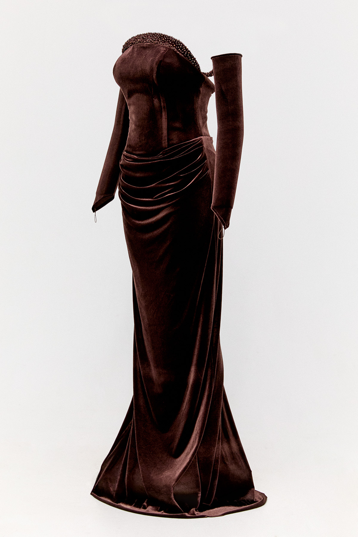 Drapeli Kadife Straplez Abiye Elbise, Tesettür Giyim