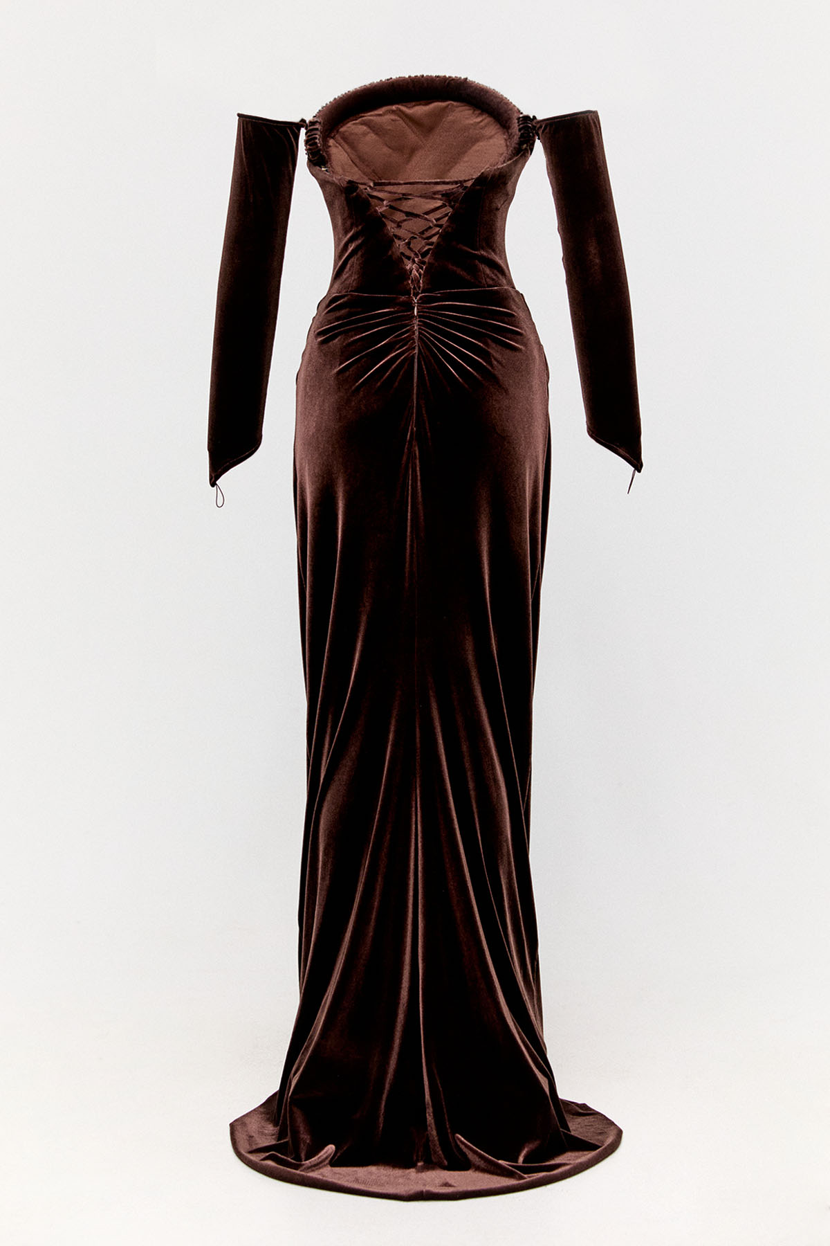 Drapeli Kadife Straplez Abiye Elbise, Tesettür Giyim