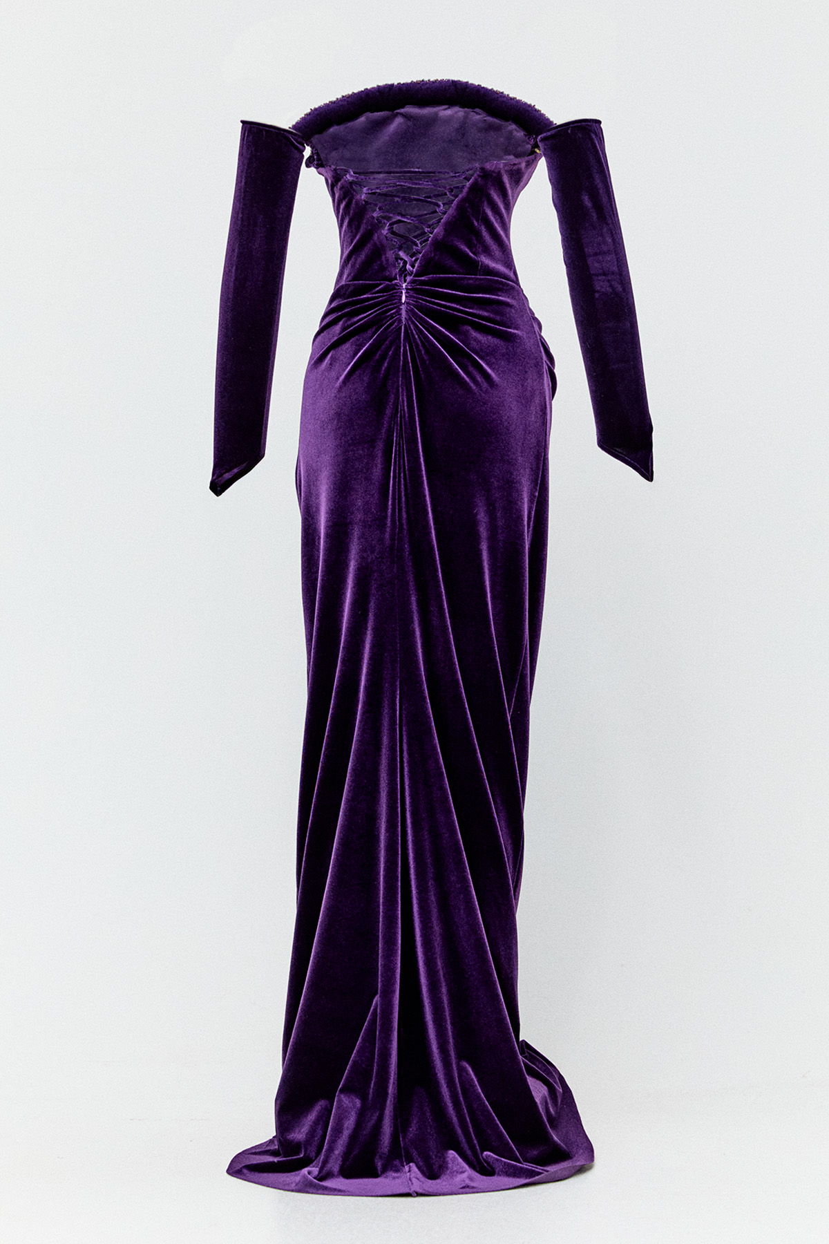 Drapeli Kadife Straplez Abiye Elbise, Tesettür Giyim