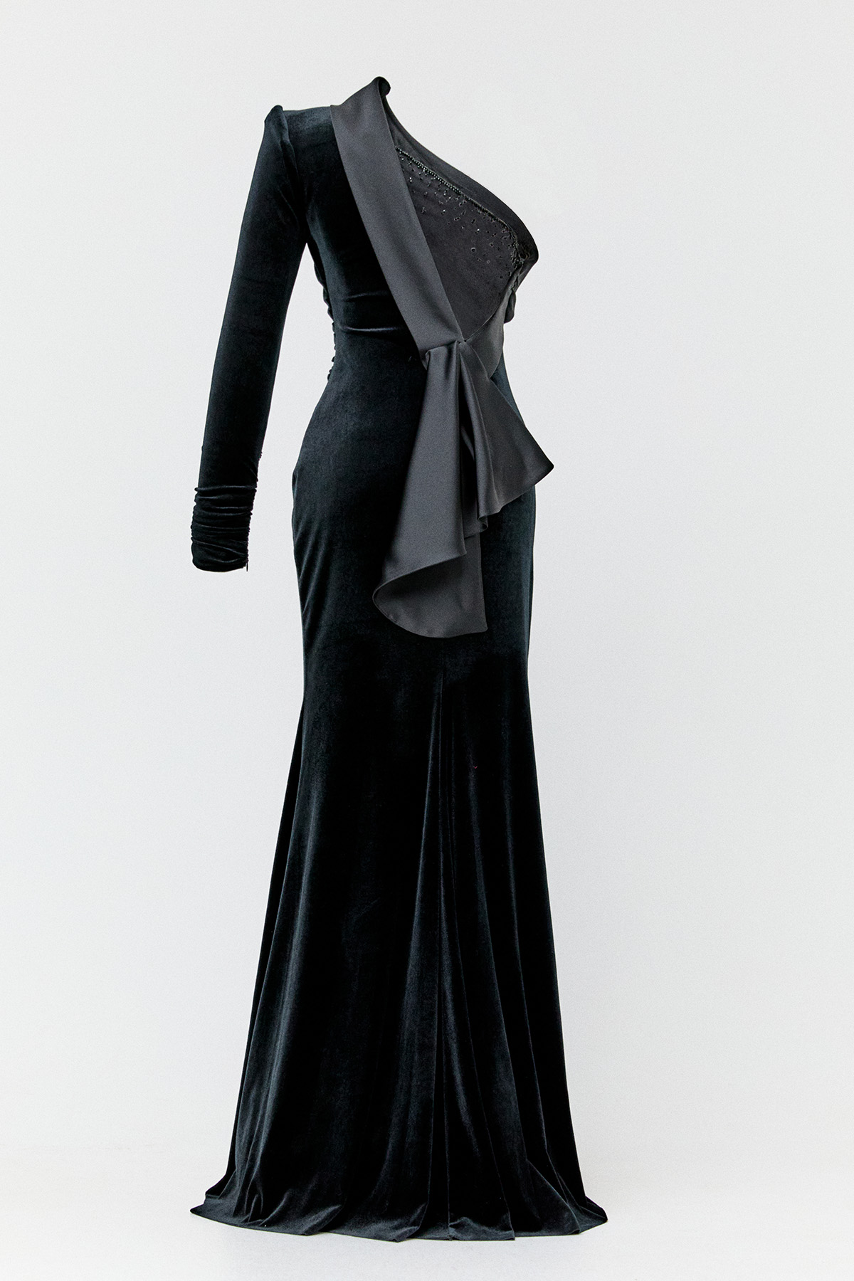 Tek Omuz Kadife Abiye Elbise, Tesettür Giyim