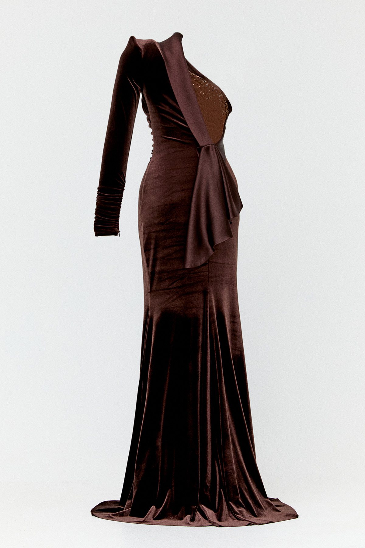 Tek Omuz Kadife Abiye Elbise, Tesettür Giyim