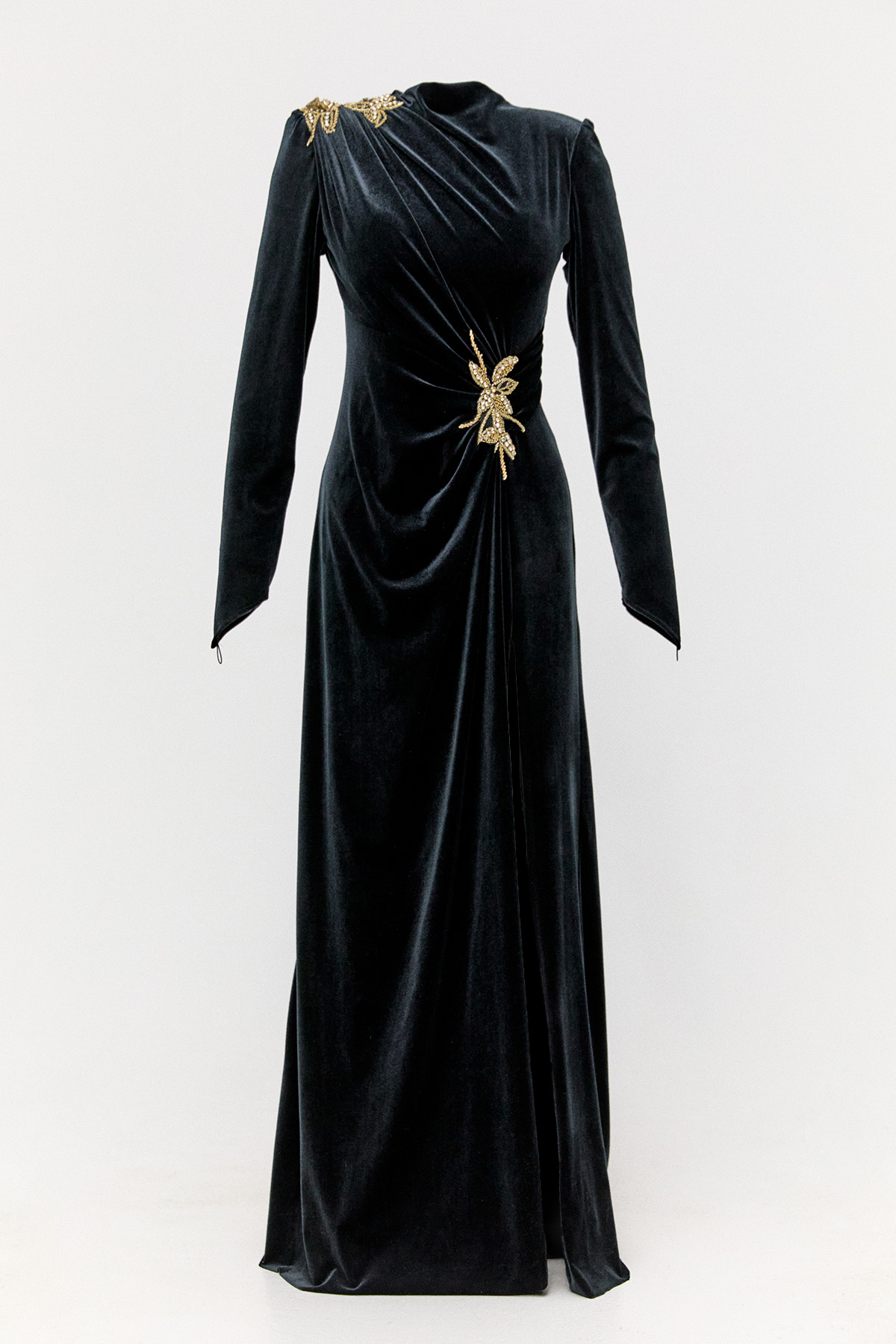 Yırtmaçlı Kadife Abiye Elbise, Tesettür Giyim