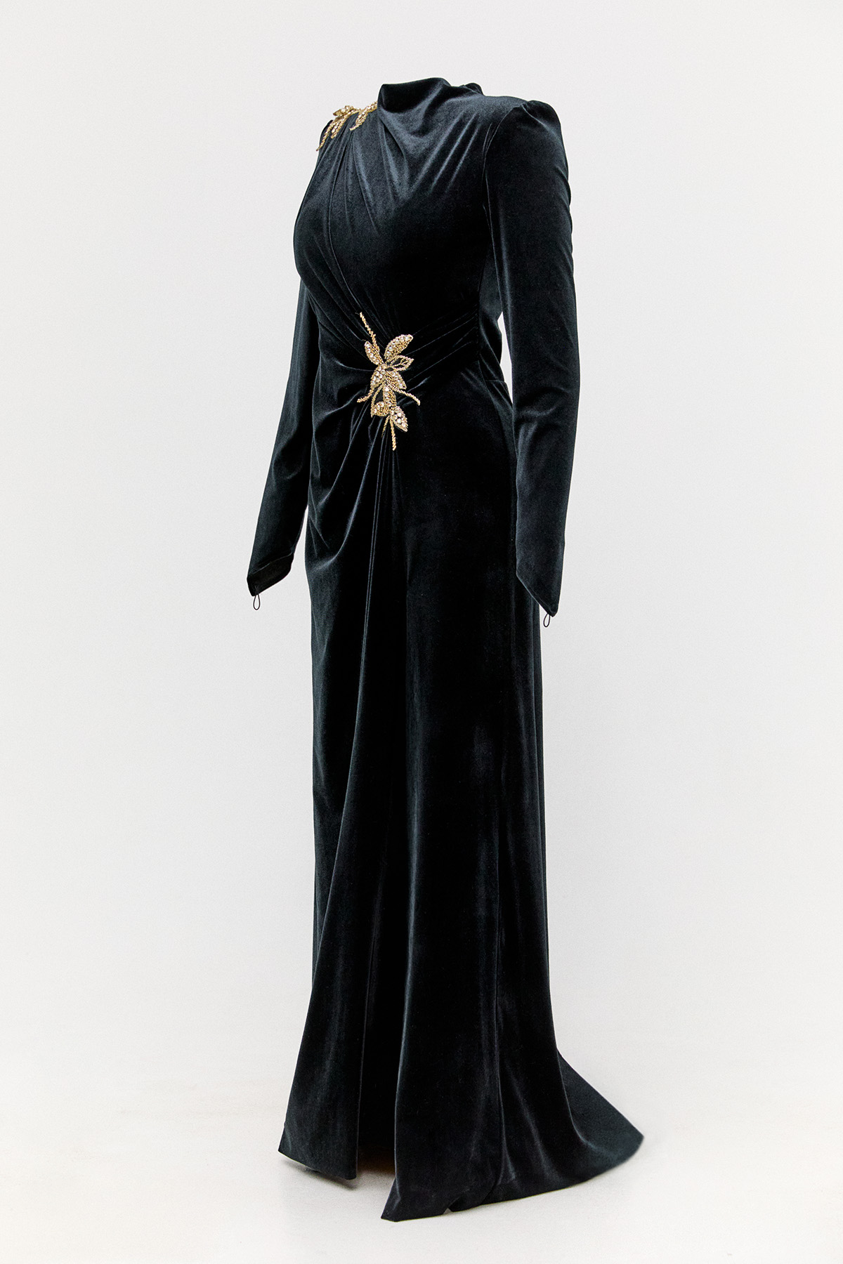 Yırtmaçlı Kadife Abiye Elbise, Tesettür Giyim