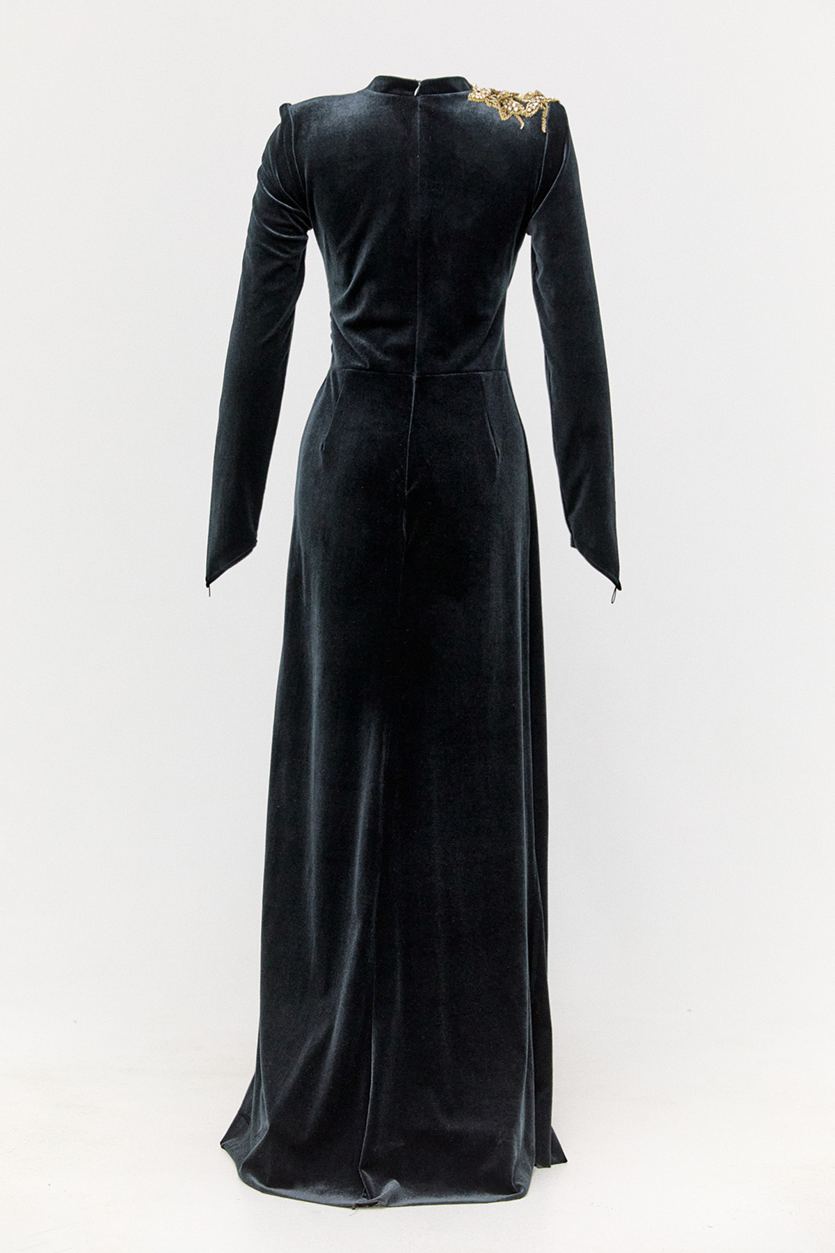 Yırtmaçlı Kadife Abiye Elbise, Tesettür Giyim