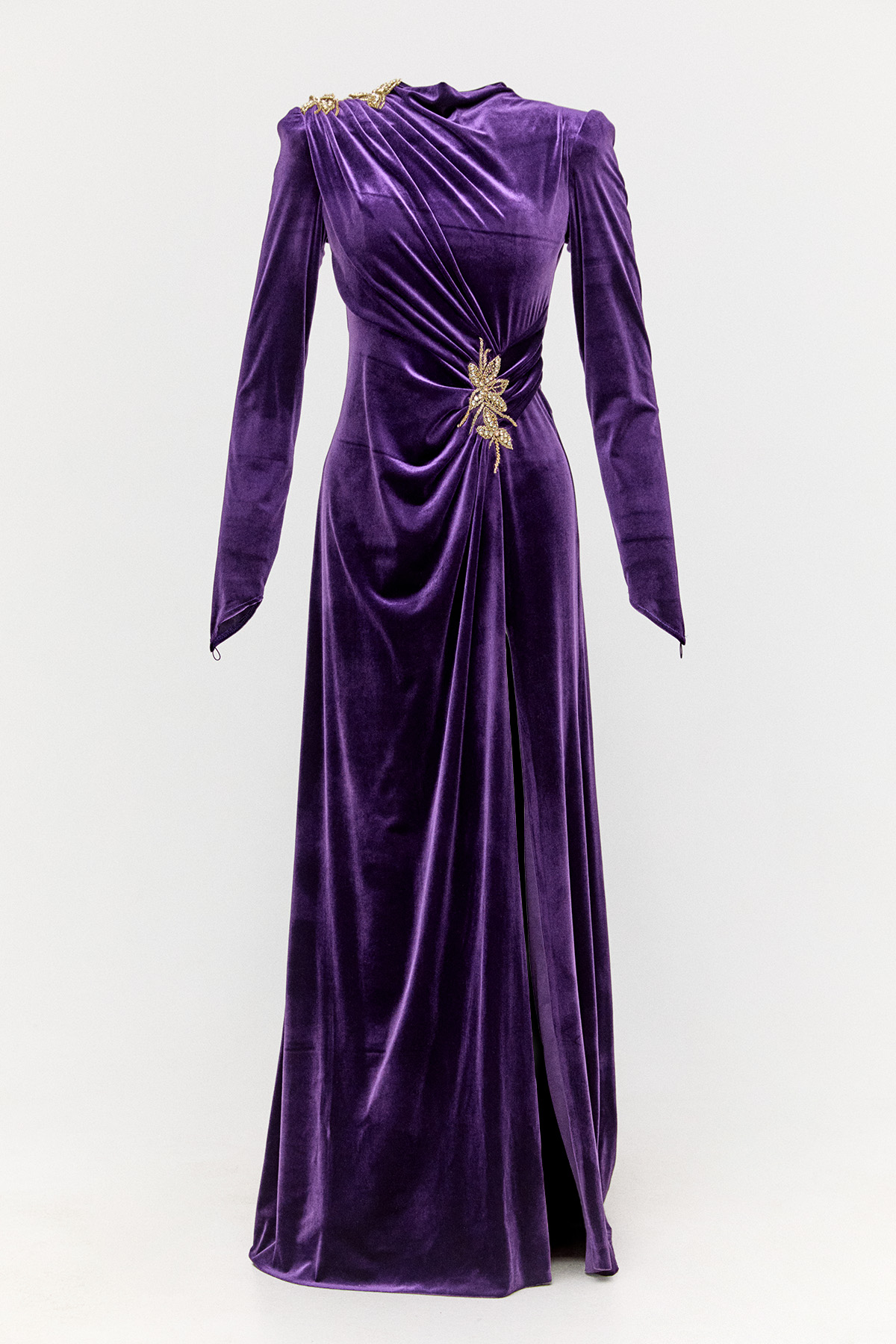 Yırtmaçlı Kadife Abiye Elbise, Tesettür Giyim