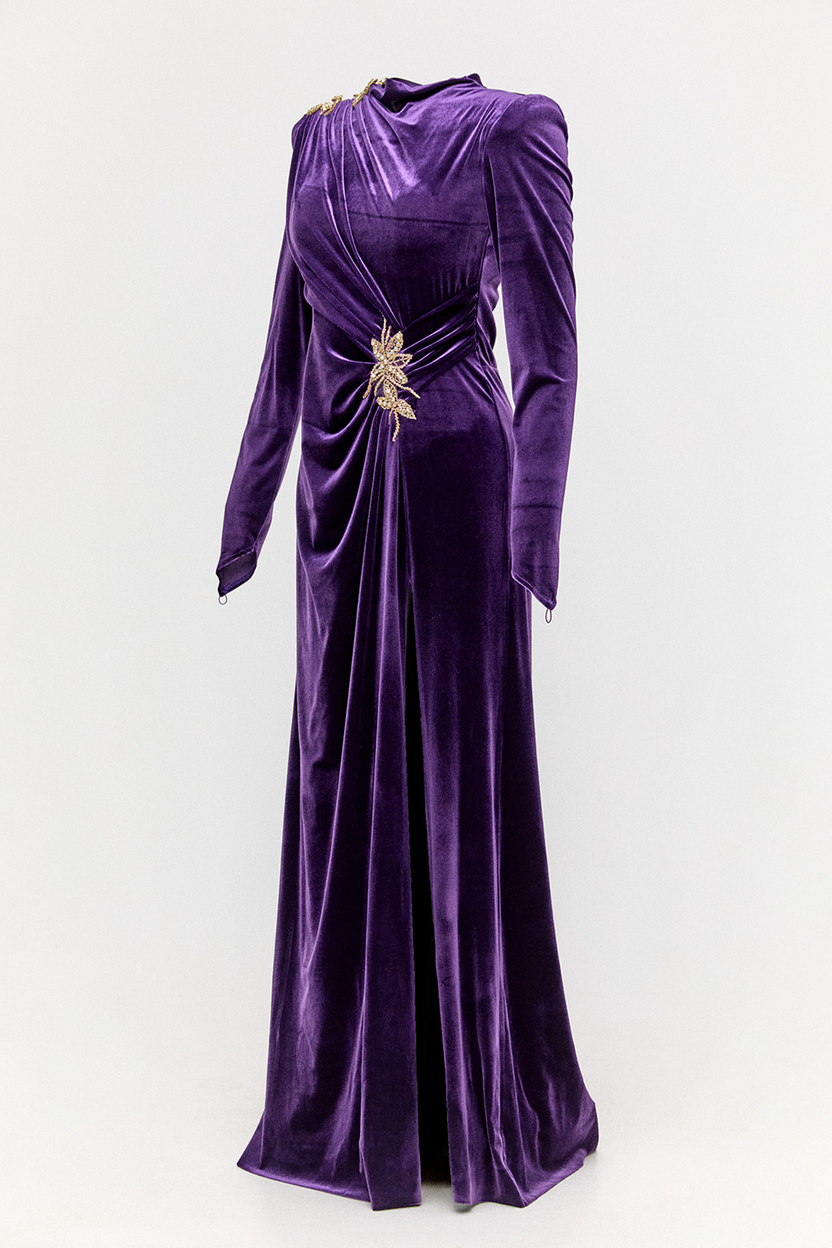 Yırtmaçlı Kadife Abiye Elbise, Tesettür Giyim