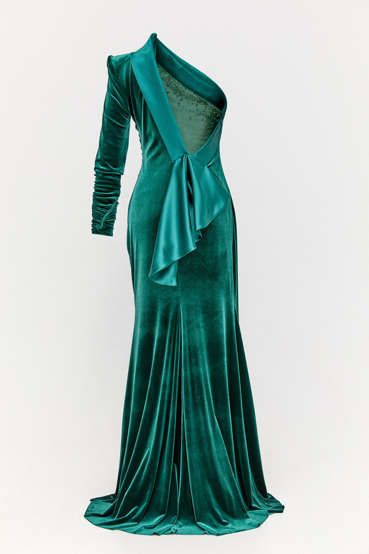 Yırtmaçlı Kadife Abiye Elbise, Tesettür Giyim