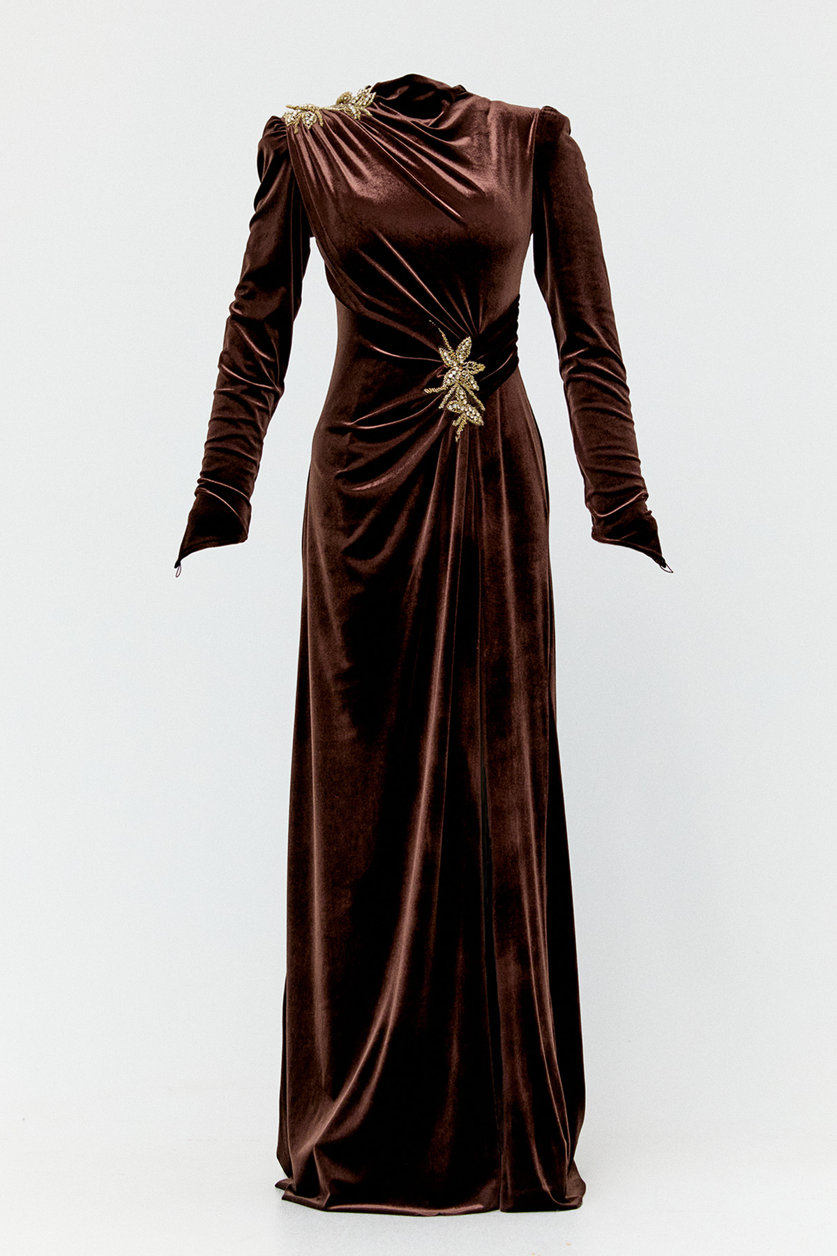 Yırtmaçlı Kadife Abiye Elbise, Tesettür Giyim