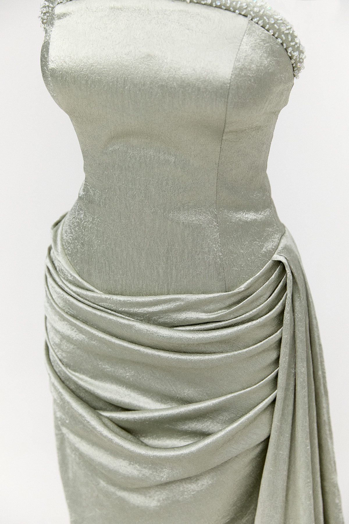 Drapeli Straplez Abiye Elbise, Tesettür Giyim