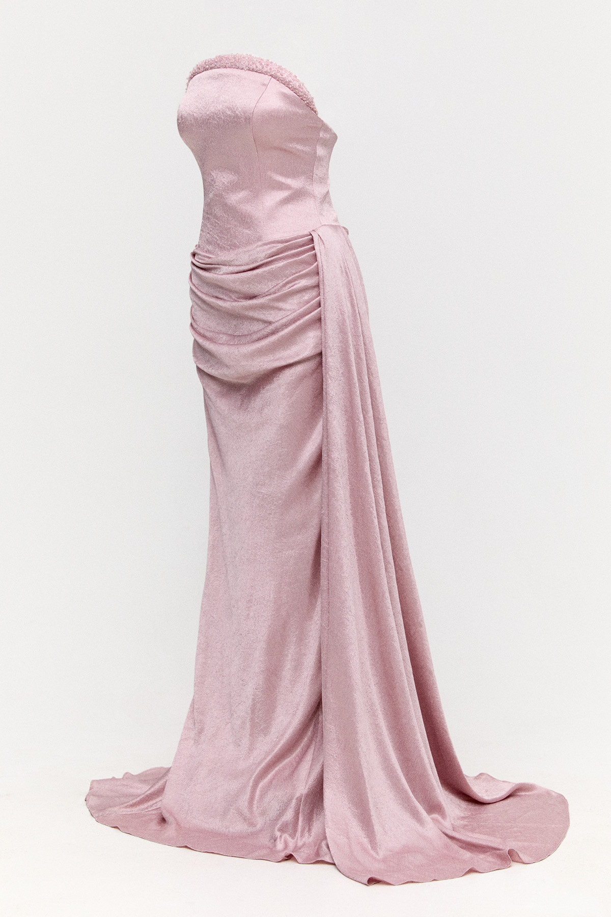 Drapeli Straplez Abiye Elbise, Tesettür Giyim