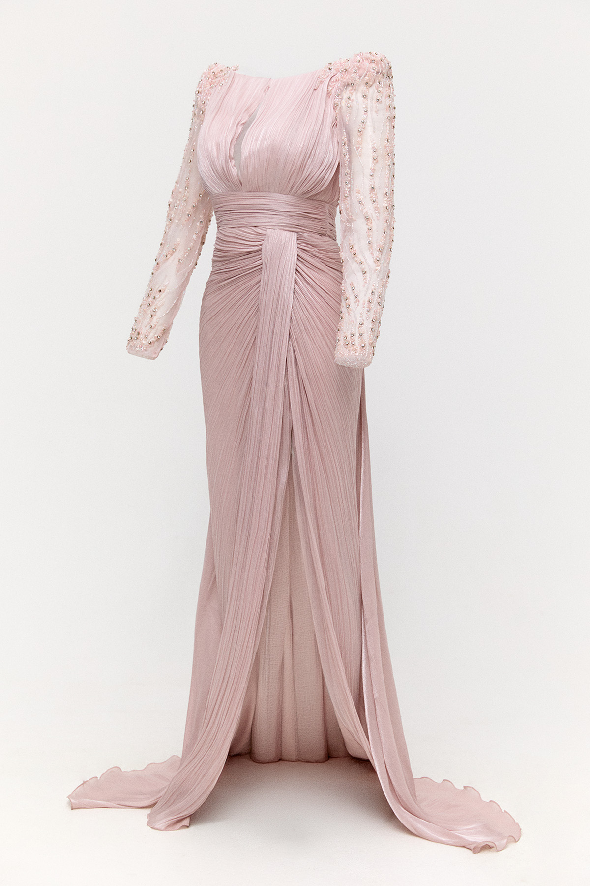 Taş İşlemeli Drapeli Abiye Elbise, Tesettür Giyim