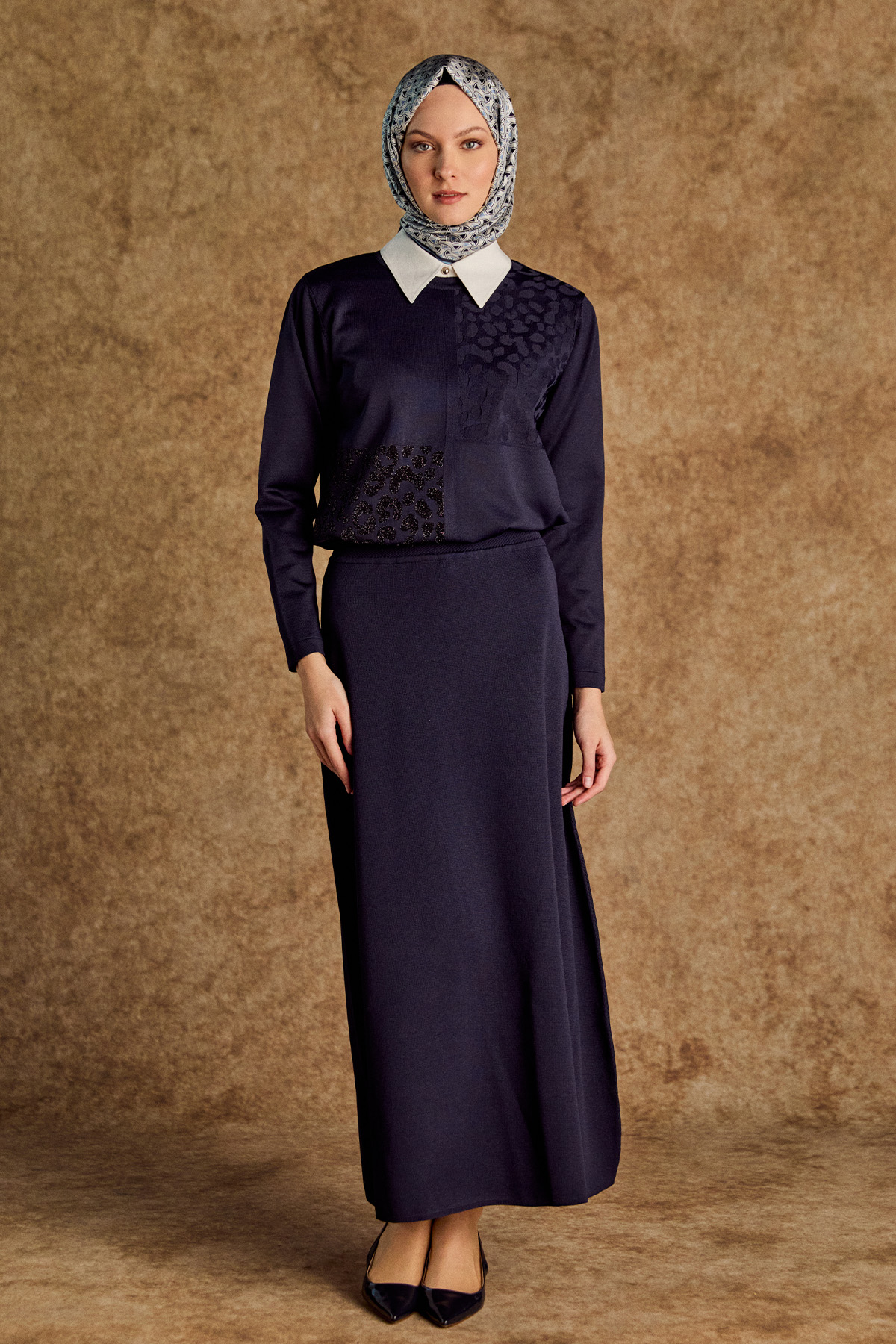 Leopar Desenli Sim Detaylı Triko Bluz