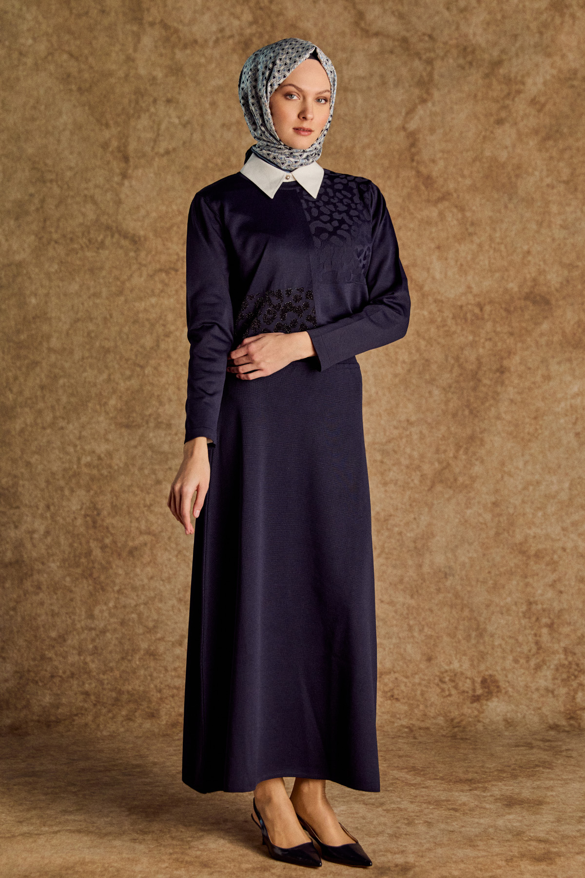 Leopar Desenli Sim Detaylı Triko Bluz