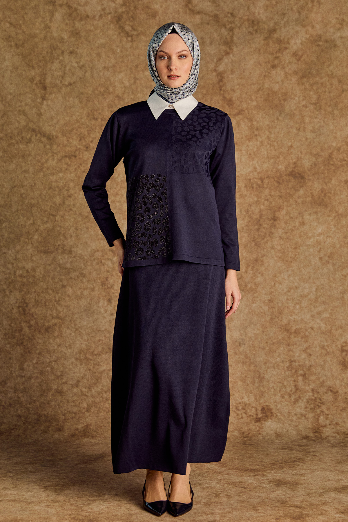 Leopar Desenli Sim Detaylı Triko Bluz