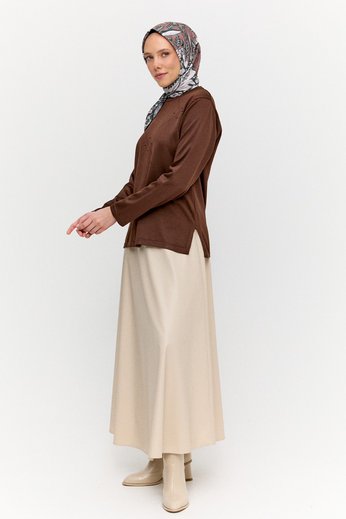 Parçalı Yırtmaçlı Triko Bluz, Tesettür Giyim