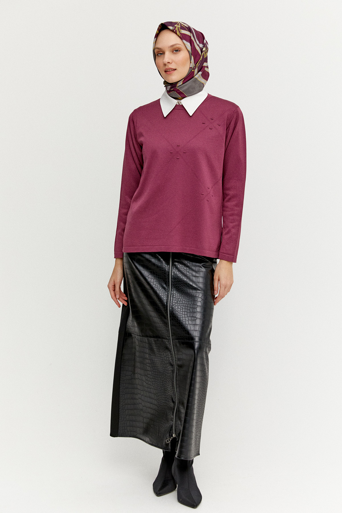 Parçalı Yırtmaçlı Triko Bluz