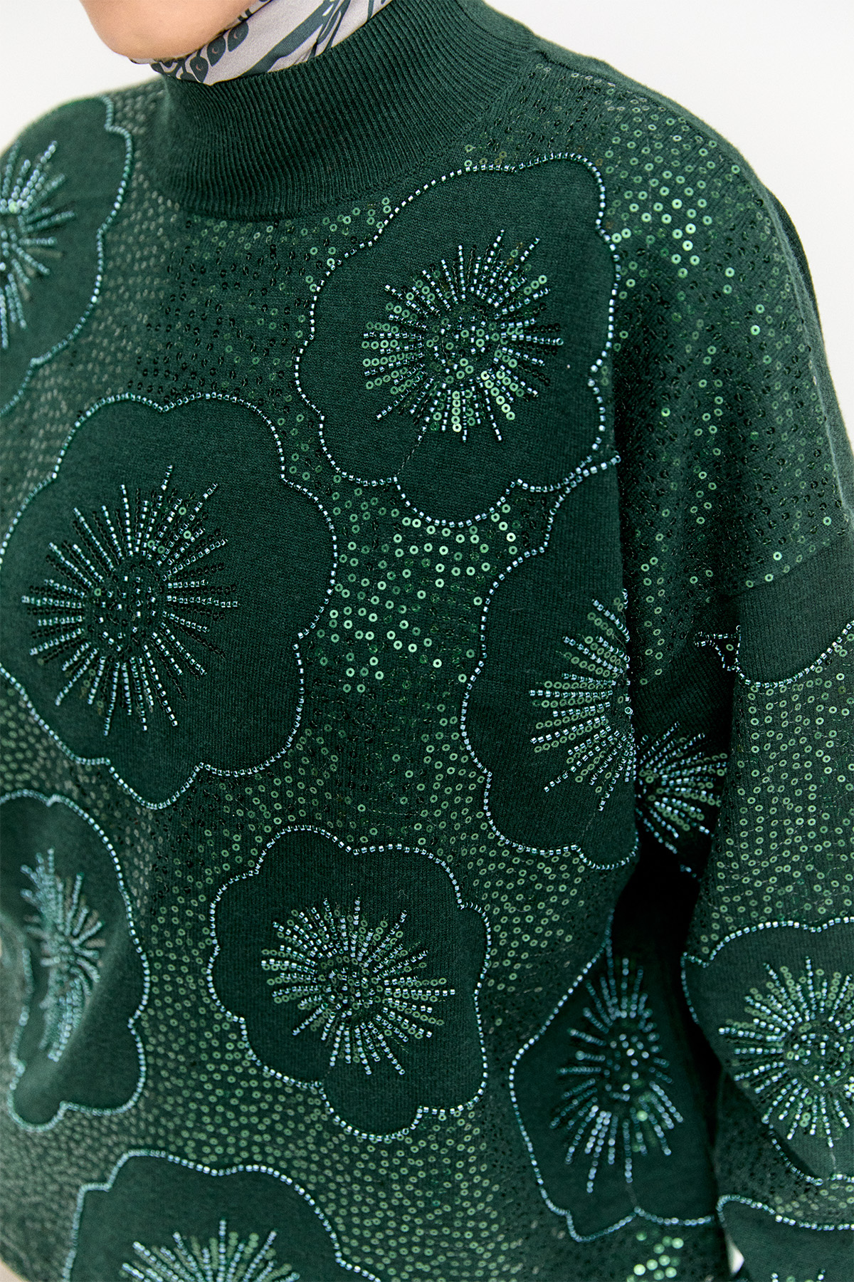 Çiçekli Yarım Balıkçı Triko Bluz, Tesettür Giyim