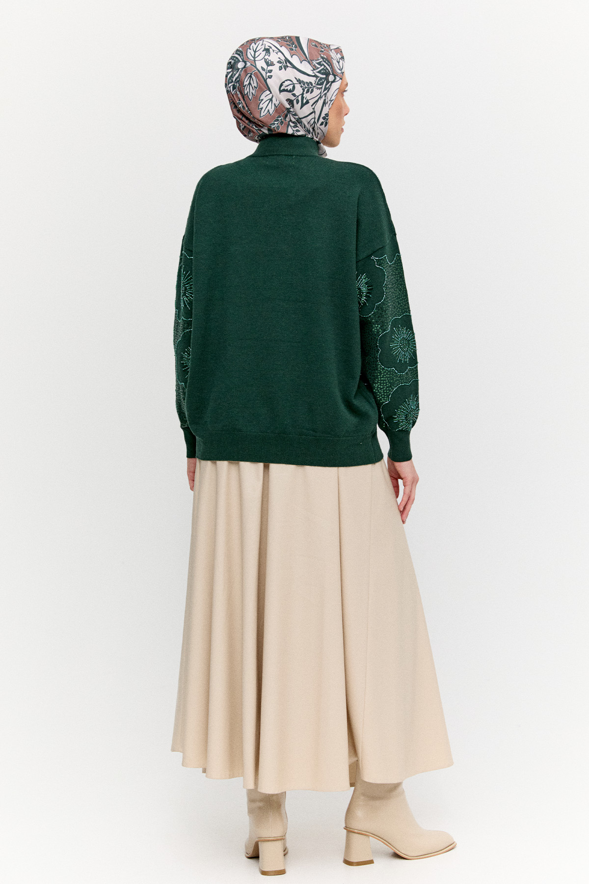 Çiçekli Yarım Balıkçı Triko Bluz, Tesettür Giyim