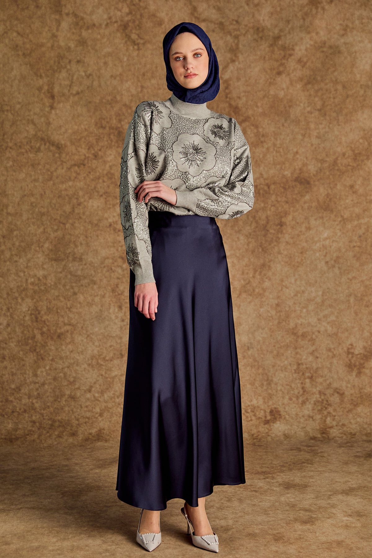 Çiçek Desenli Yarım Balıkçı Triko Bluz