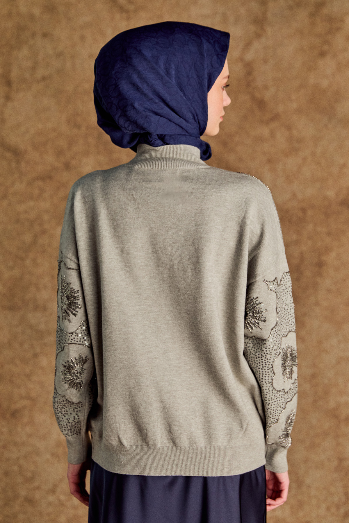 Çiçek Desenli Yarım Balıkçı Triko Bluz