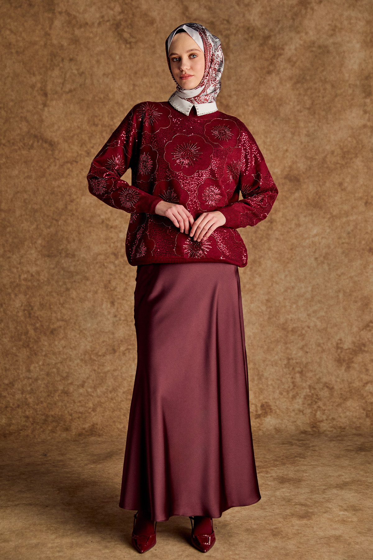 Çiçek Desenli Yarım Balıkçı Triko Bluz