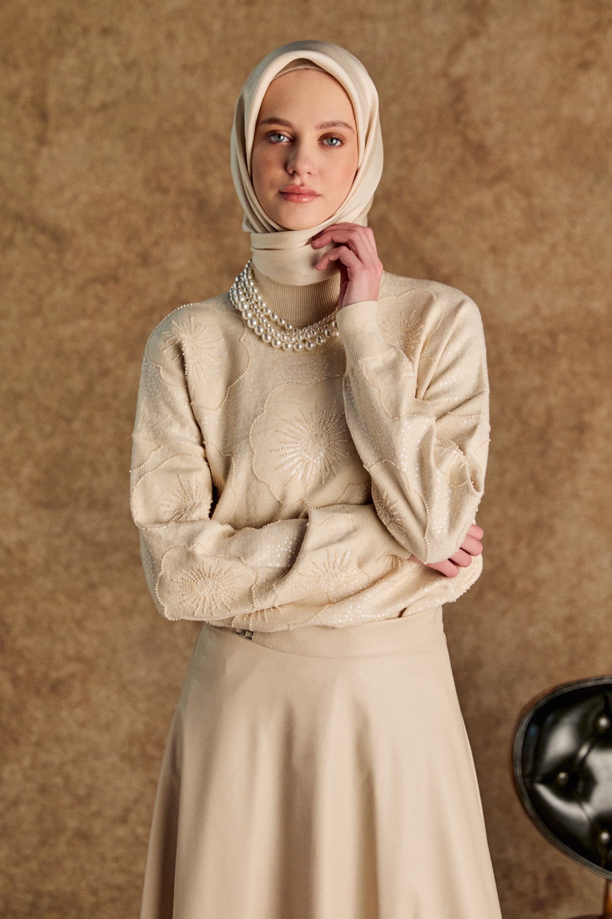 Çiçek Desenli Yarım Balıkçı Triko Bluz