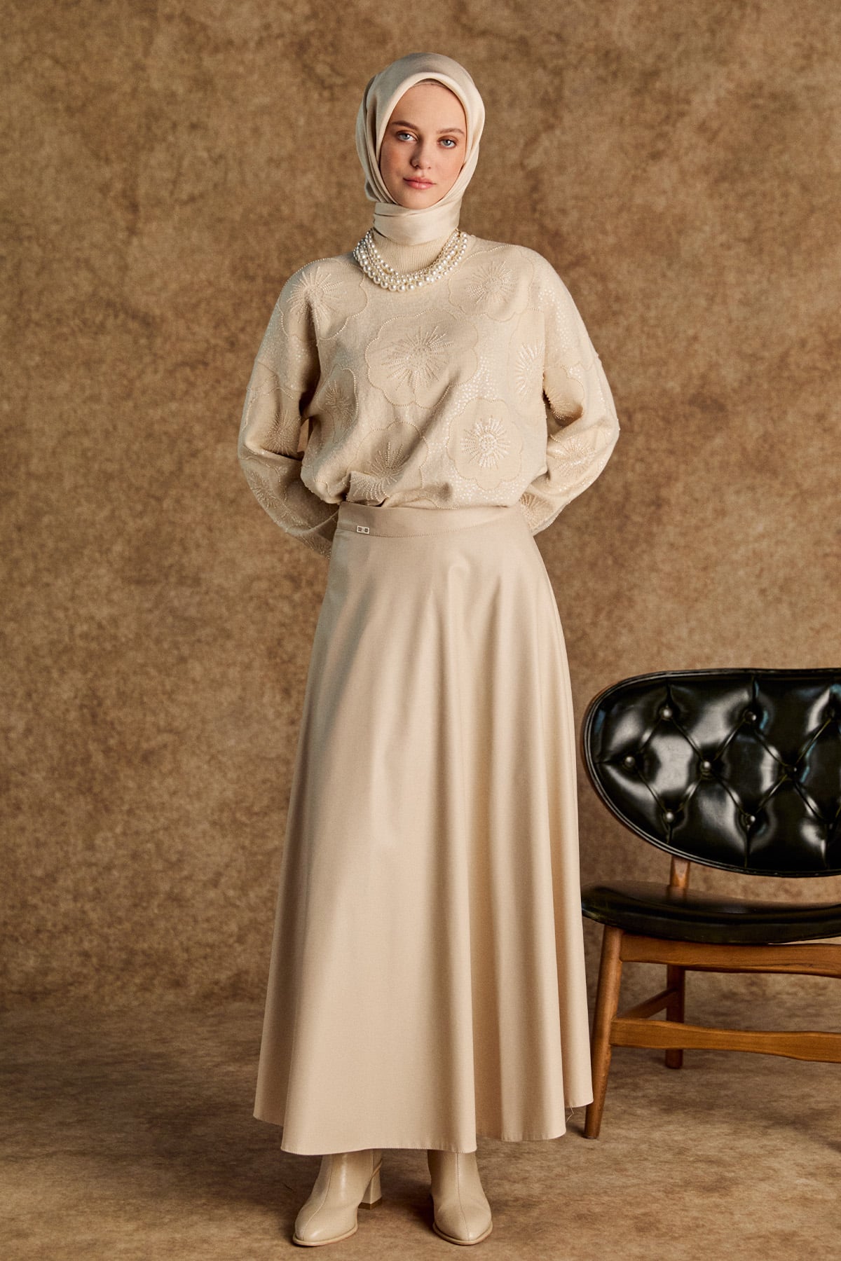 Çiçek Desenli Yarım Balıkçı Triko Bluz