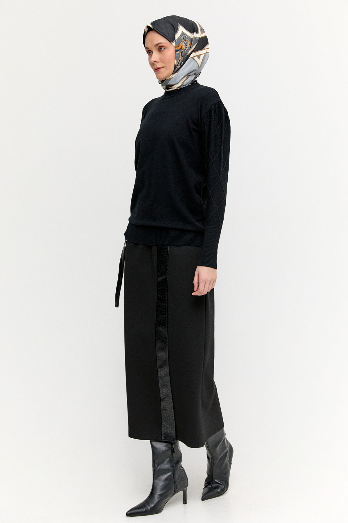 Baklava Desenli Ribanalı Triko Bluz, Tesettür Giyim