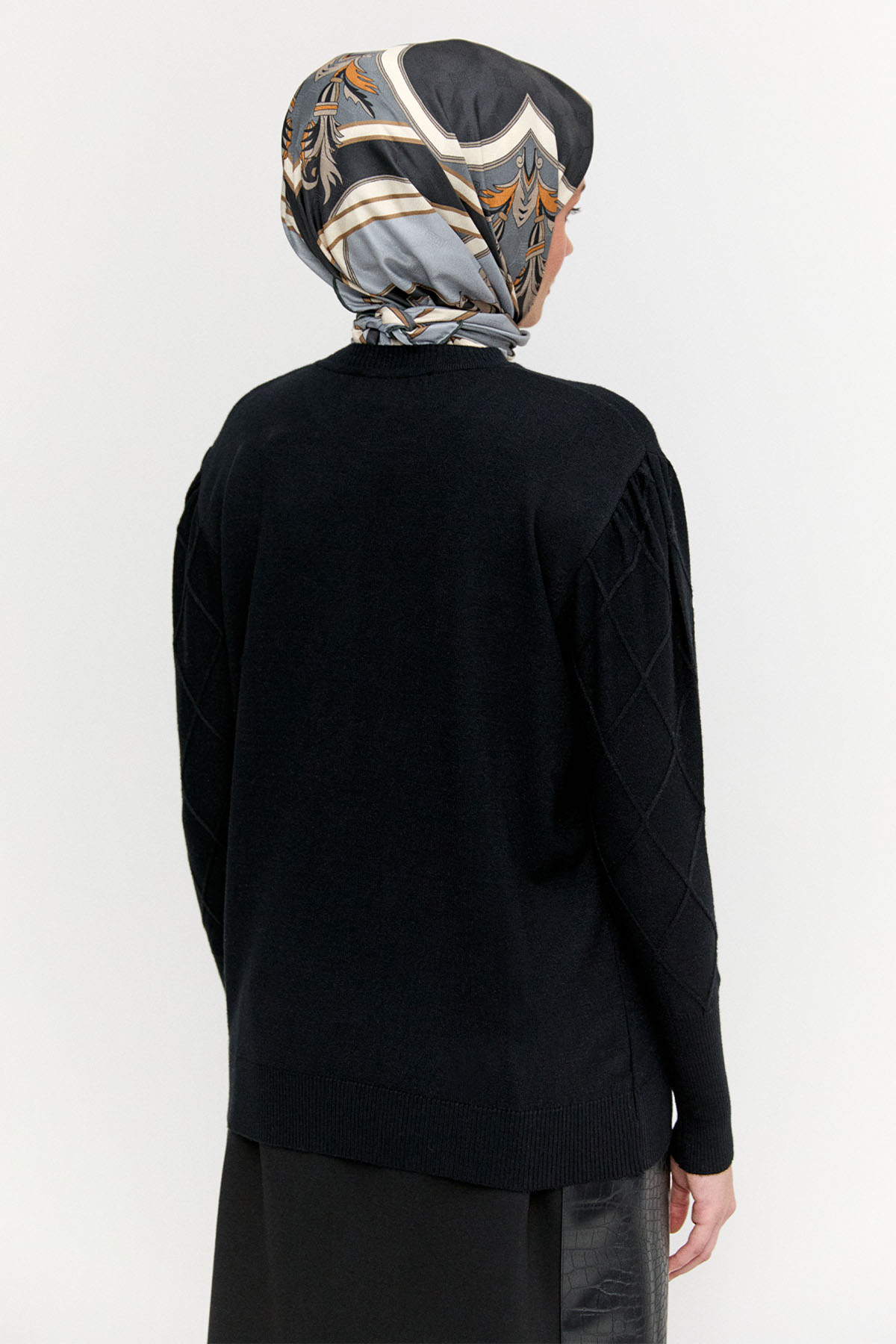 Baklava Desenli Ribanalı Triko Bluz, Tesettür Giyim