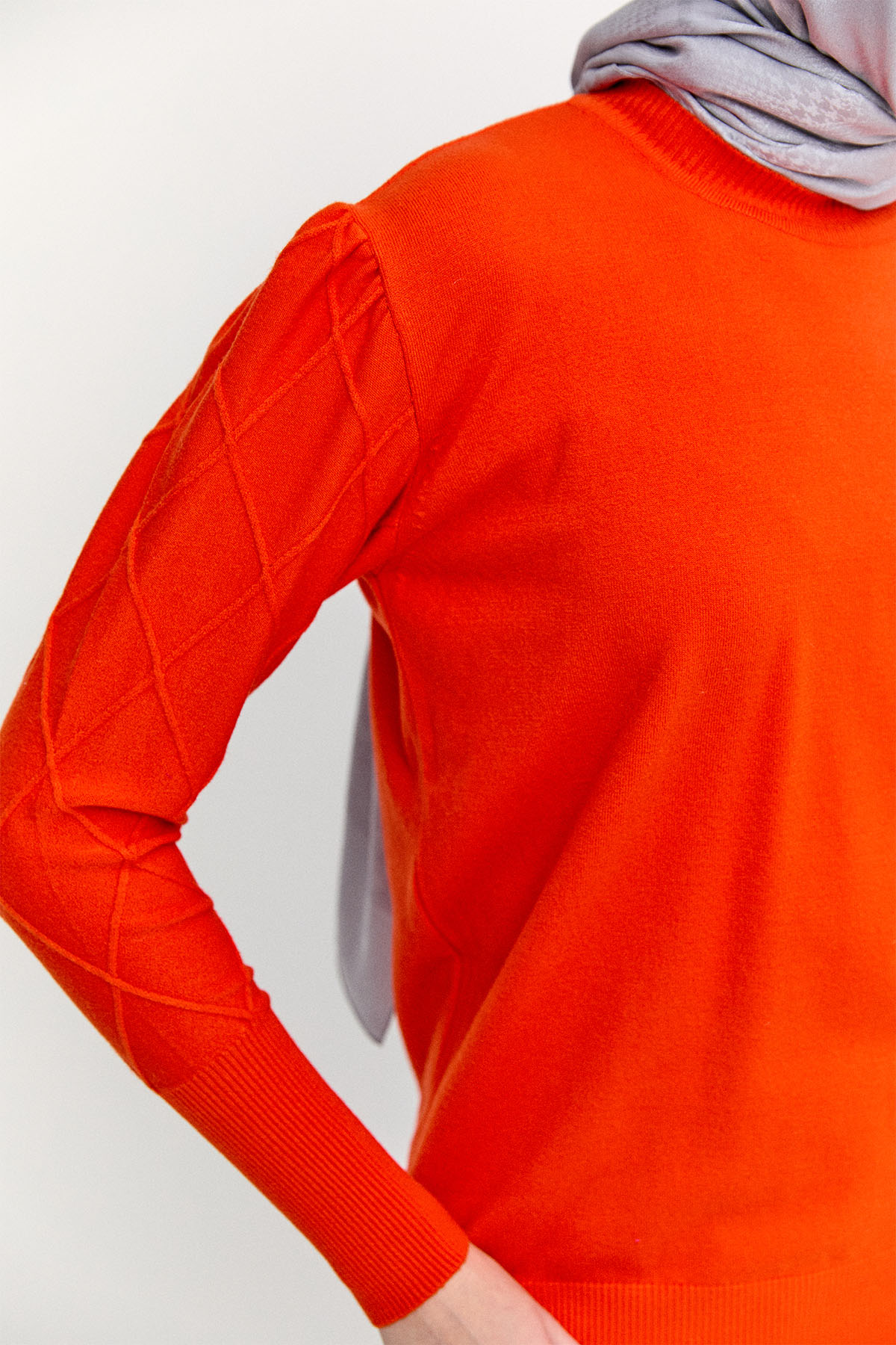 Baklava Desenli Ribanalı Triko Bluz, Tesettür Giyim