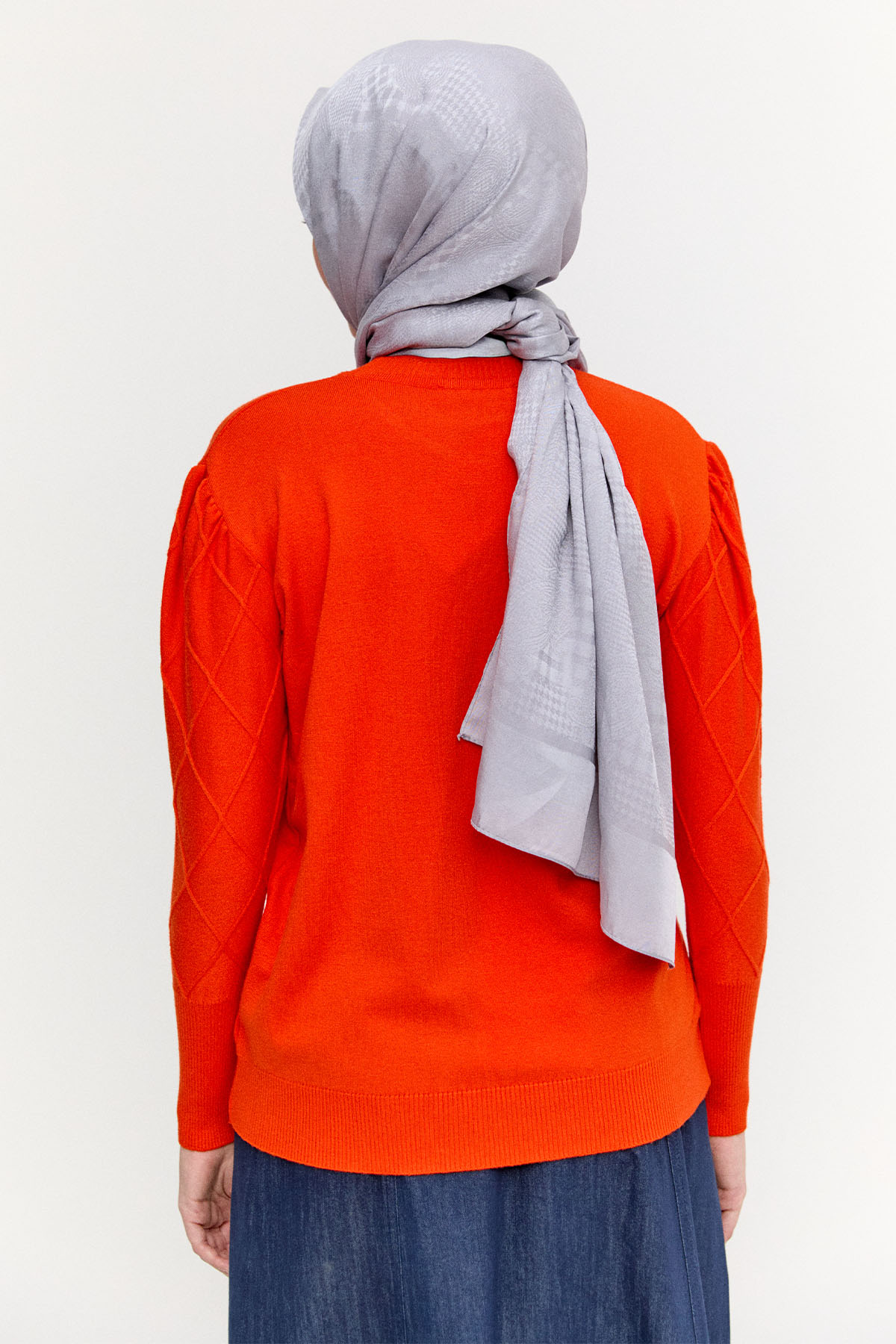 Baklava Desenli Ribanalı Triko Bluz, Tesettür Giyim