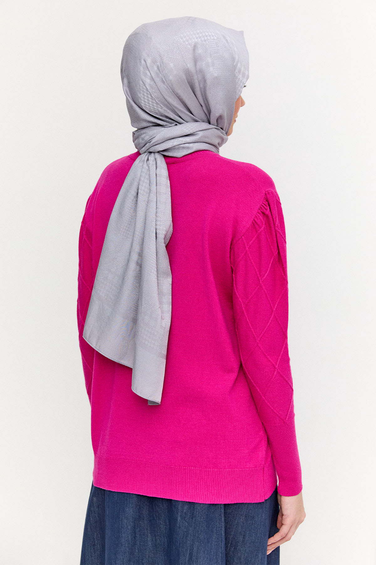 Baklava Desenli Ribanalı Triko Bluz, Tesettür Giyim