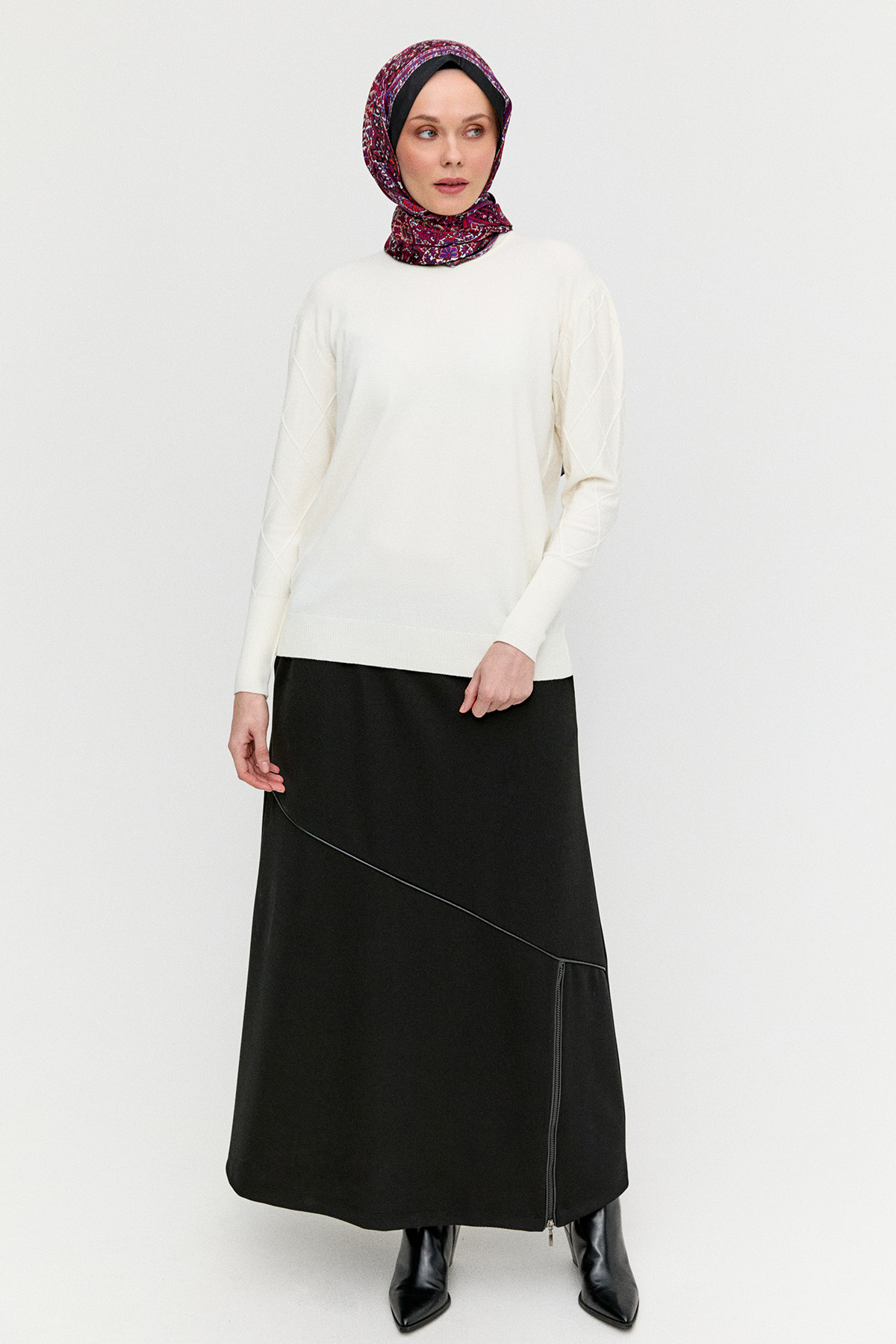 Baklava Desenli Ribanalı Triko Bluz, Tesettür Giyim