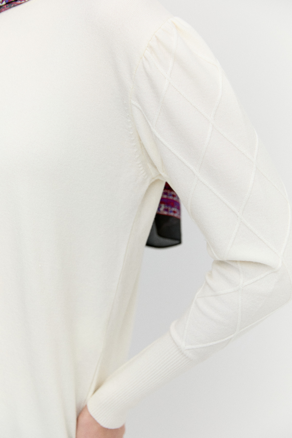 Baklava Desenli Ribanalı Triko Bluz, Tesettür Giyim