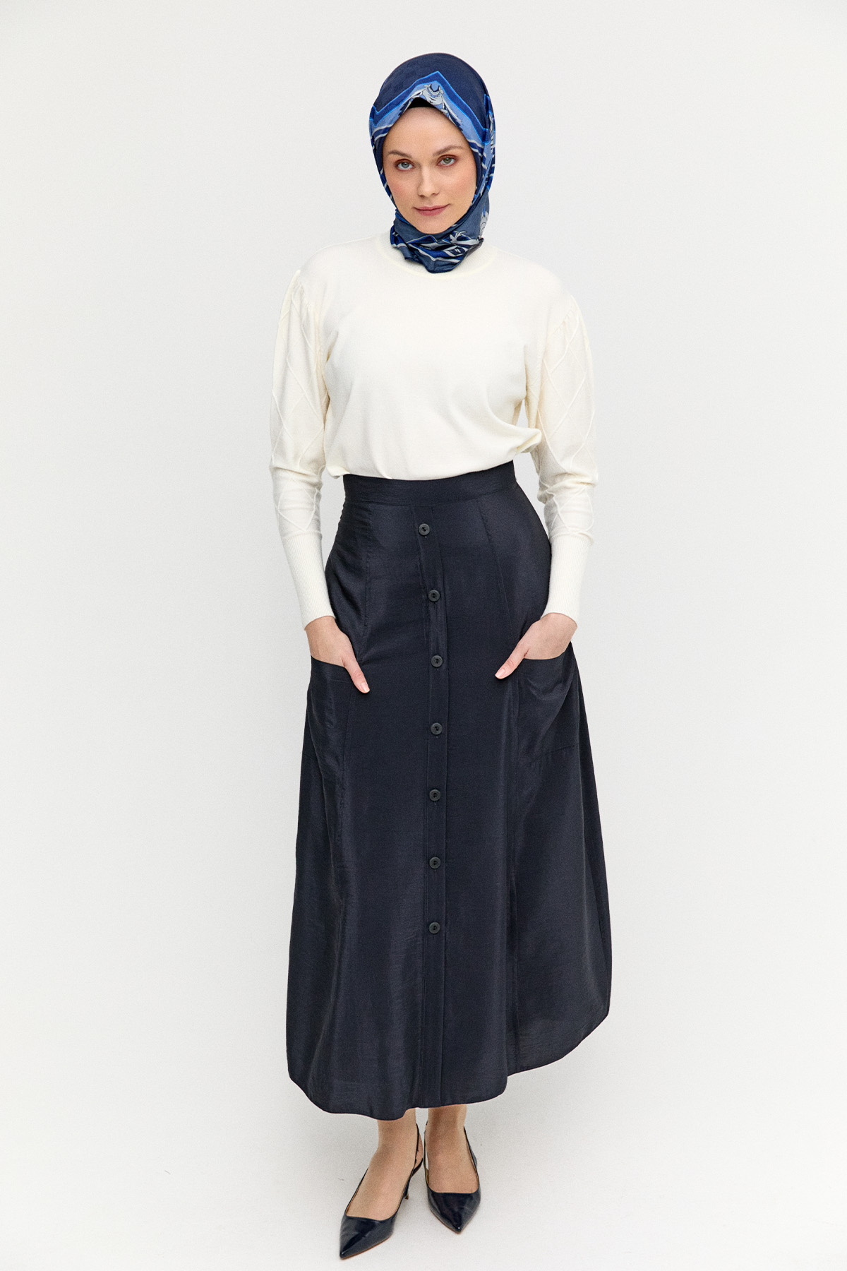 Baklava Desenli Ribanalı Triko Bluz, Tesettür Giyim