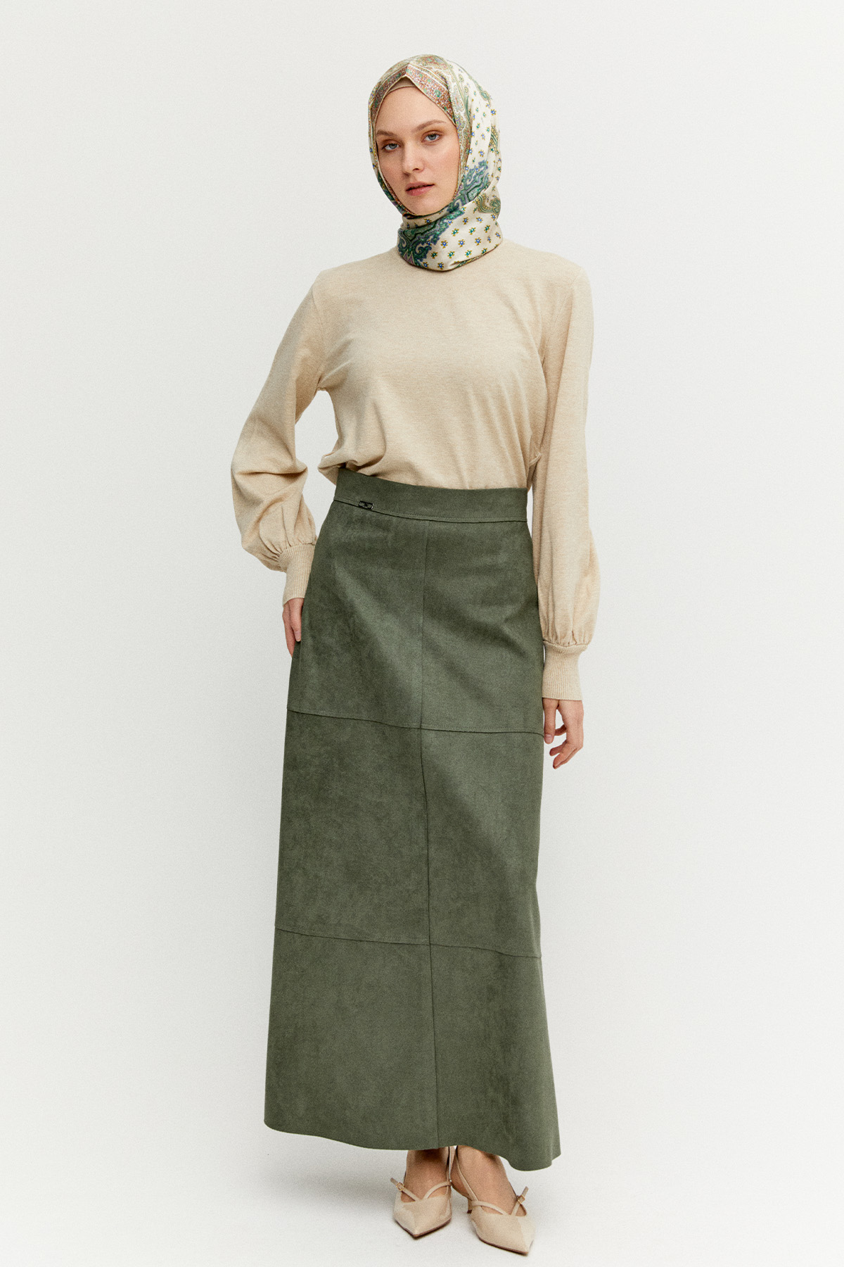 Kemerli Bisiklet Yaka Triko Bluz, Tesettür Giyim