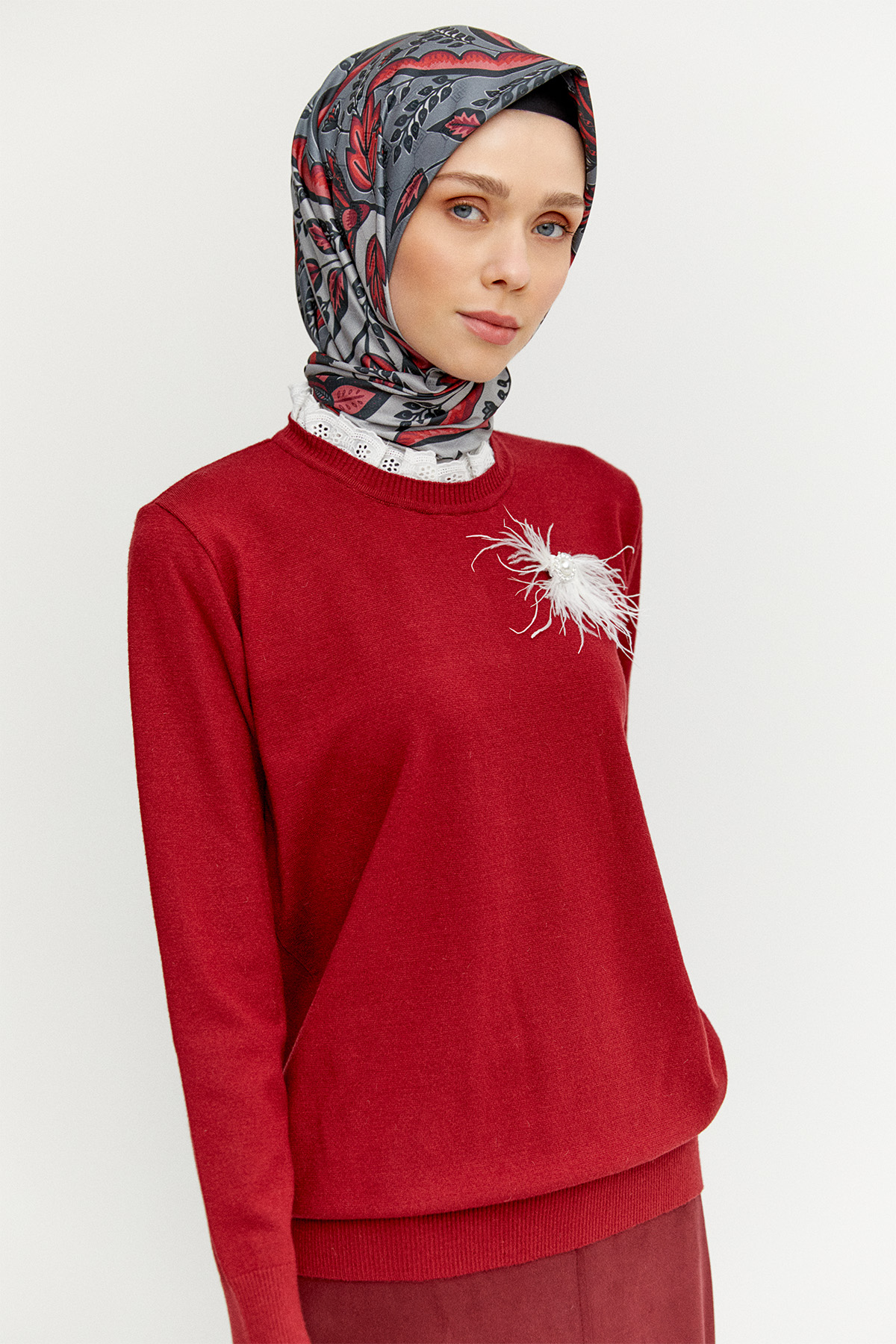 Otriş Taş Broşlu Fistolu Triko Bluz