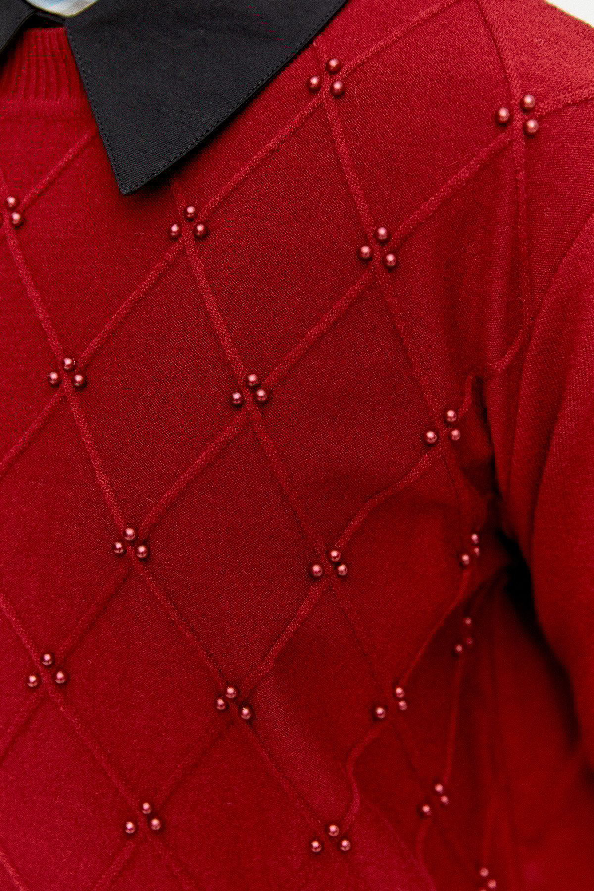 Taş Detaylı Baklava Desenli Triko Bluz