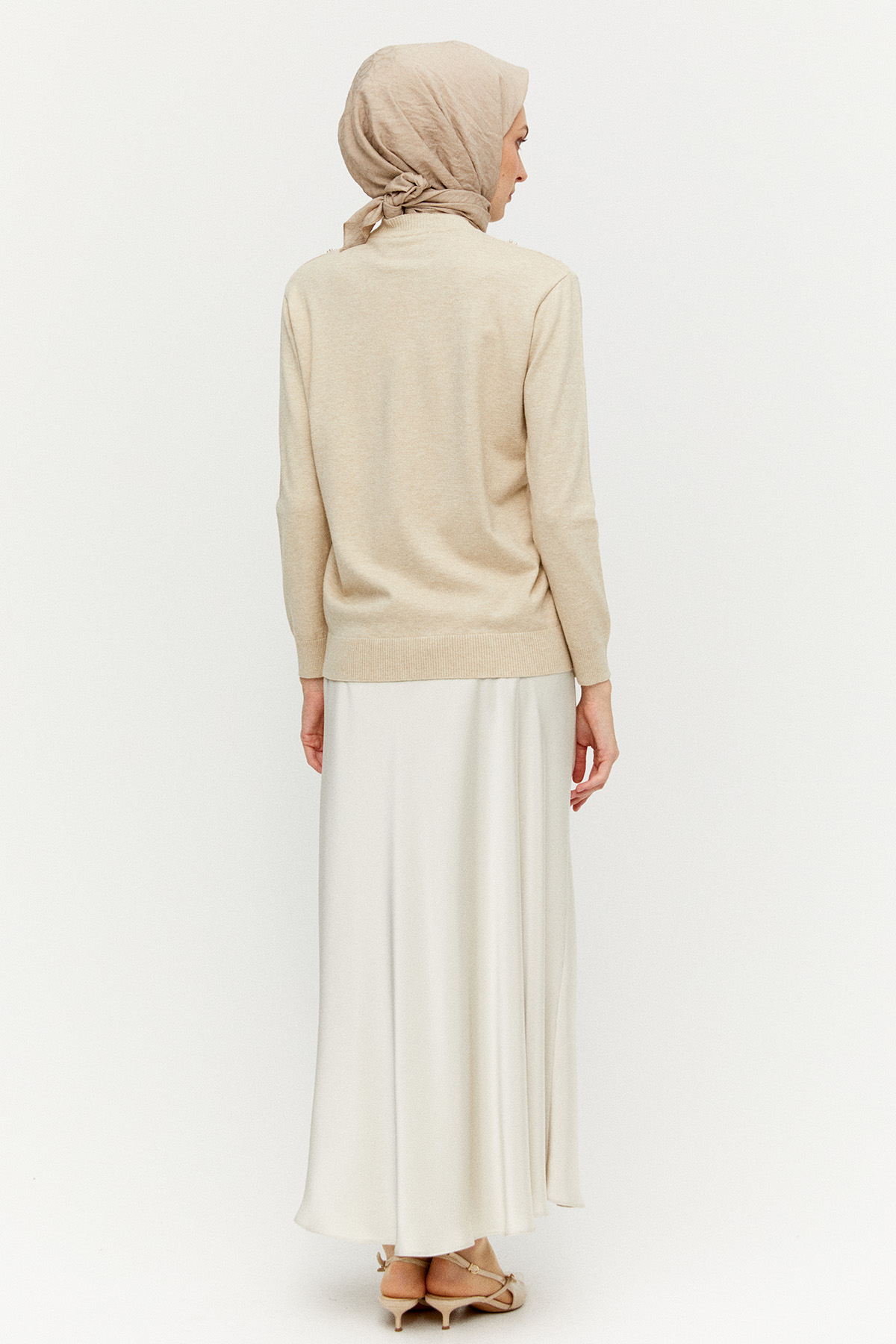 Taş Detaylı Baklava Desenli Triko Bluz