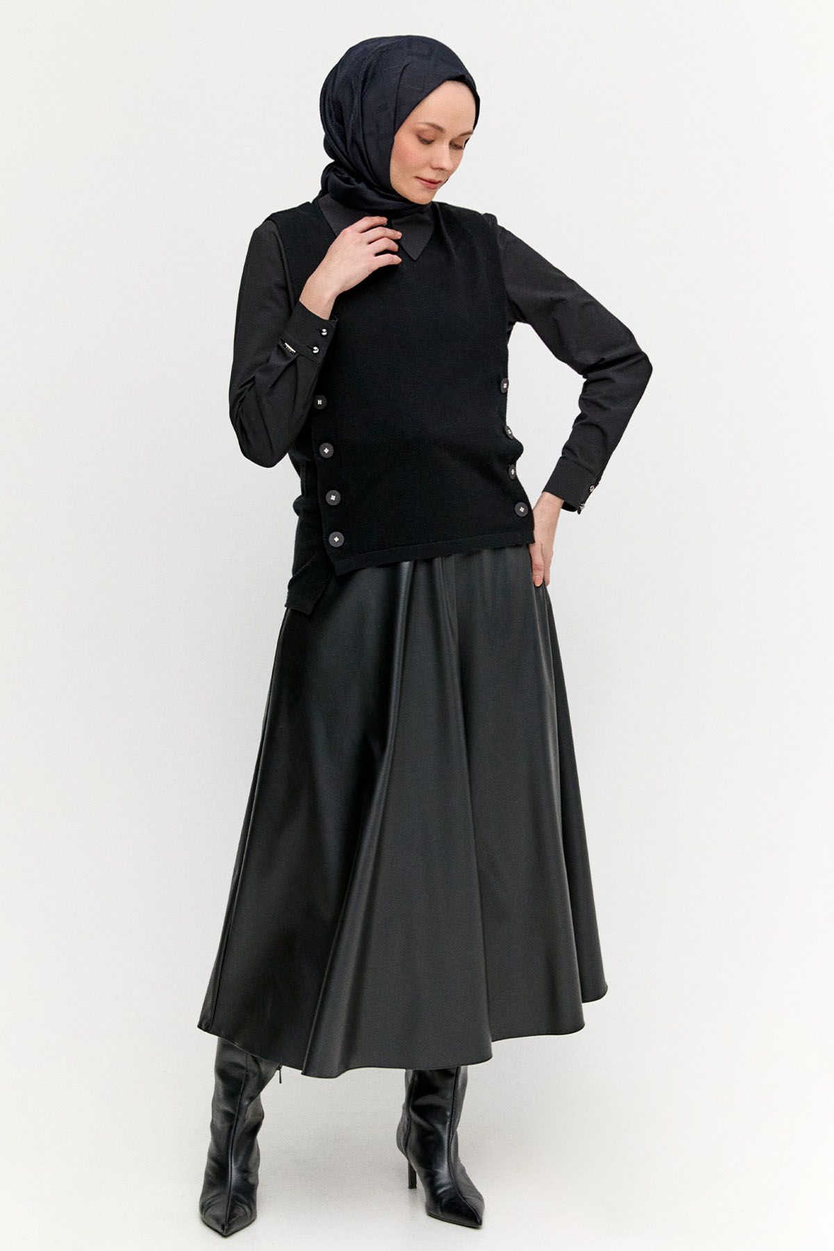 Düğme Detaylı Triko Bluz, Tesettür Giyim