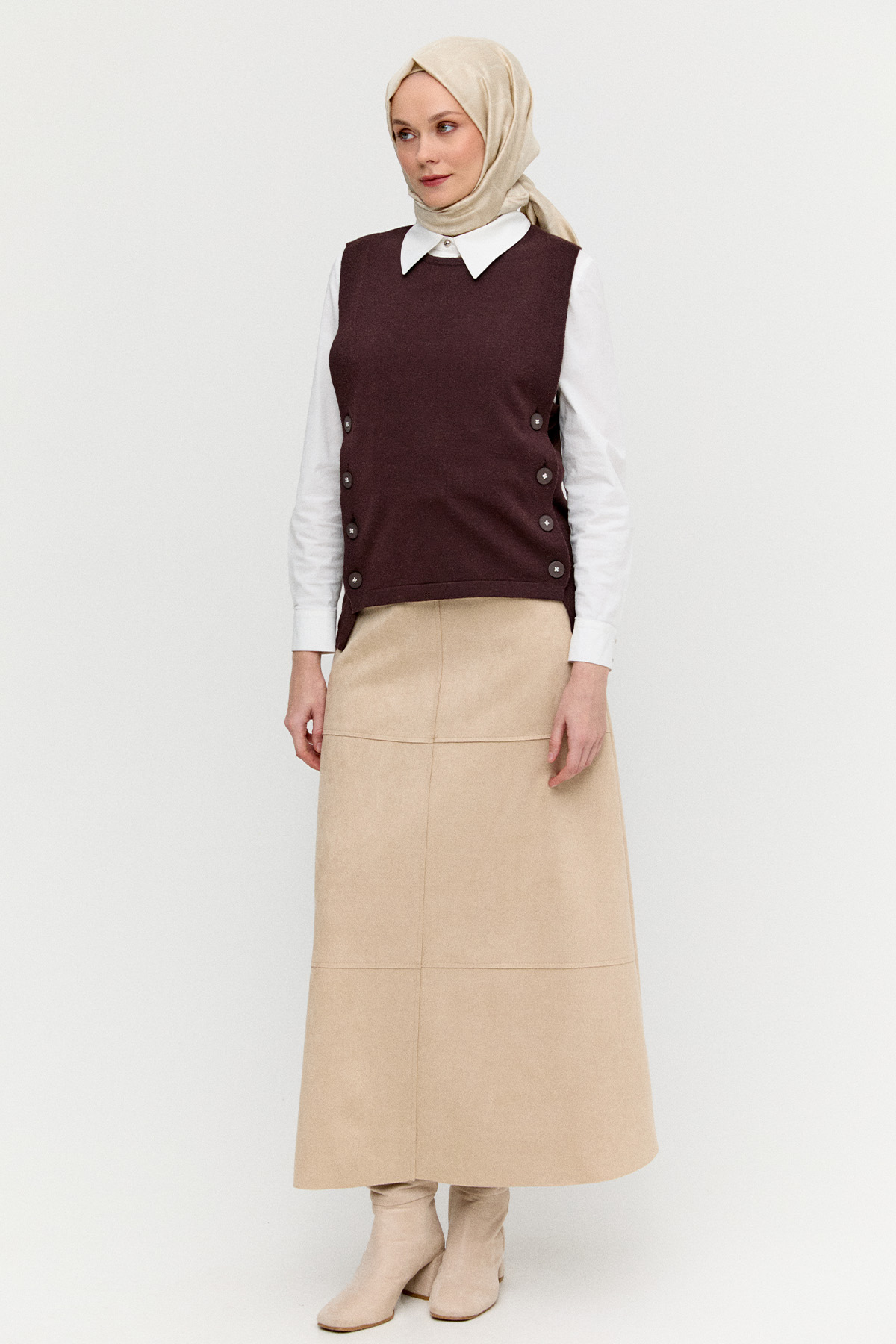 Düğme Detaylı Triko Bluz, Tesettür Giyim