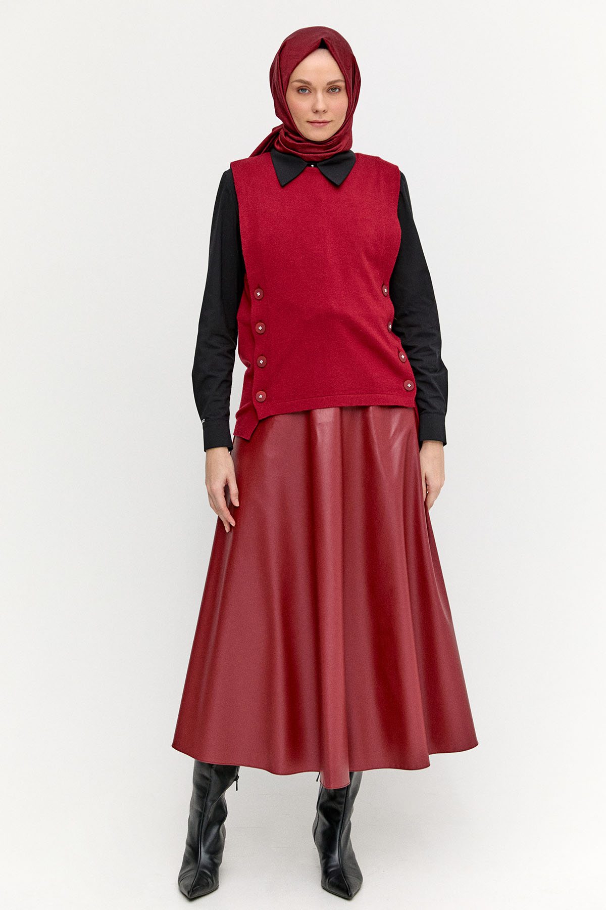 Düğme Detaylı Triko Bluz, Tesettür Giyim